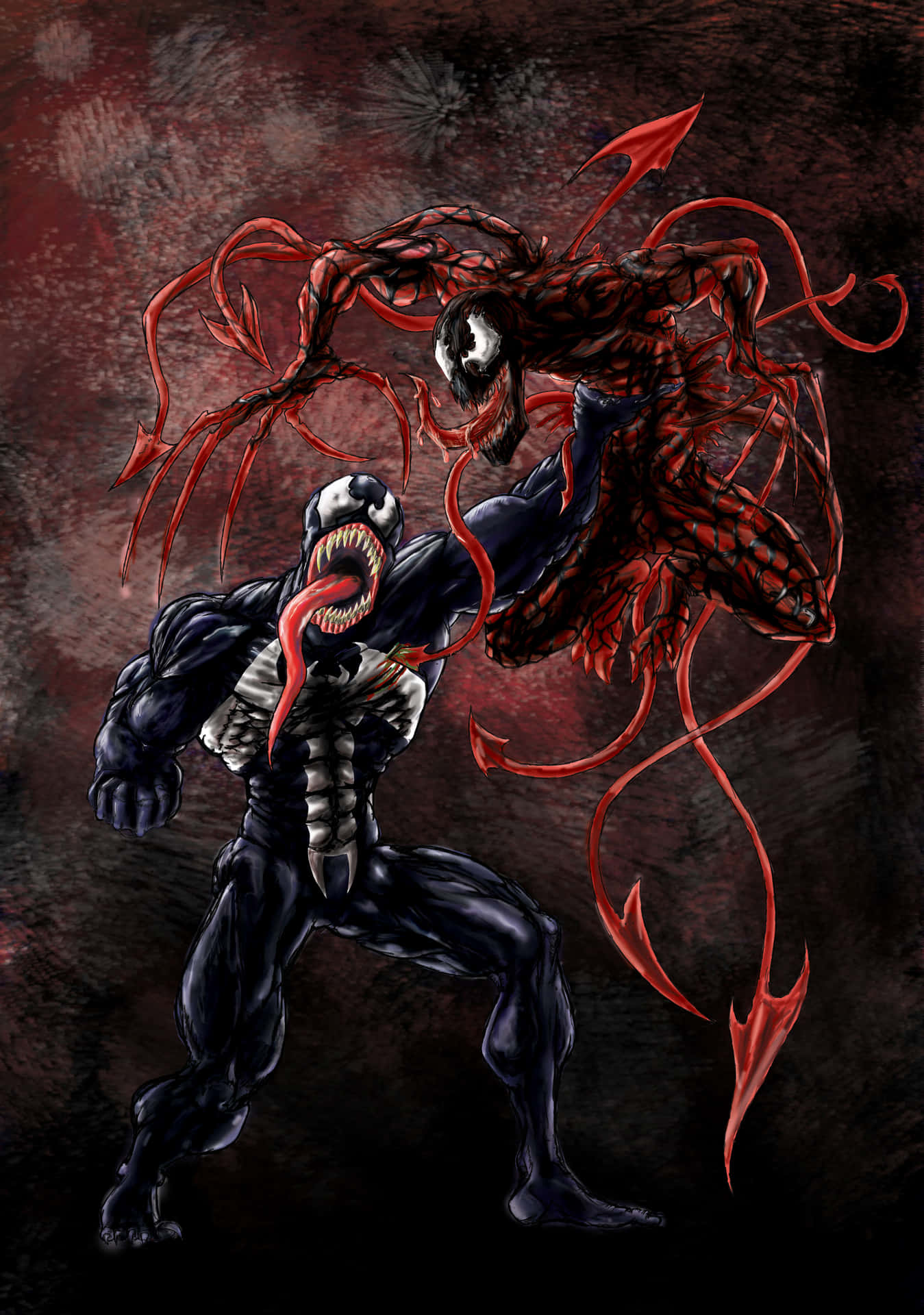 Cool Red And Black Venom Vs Carnage Fighting Background