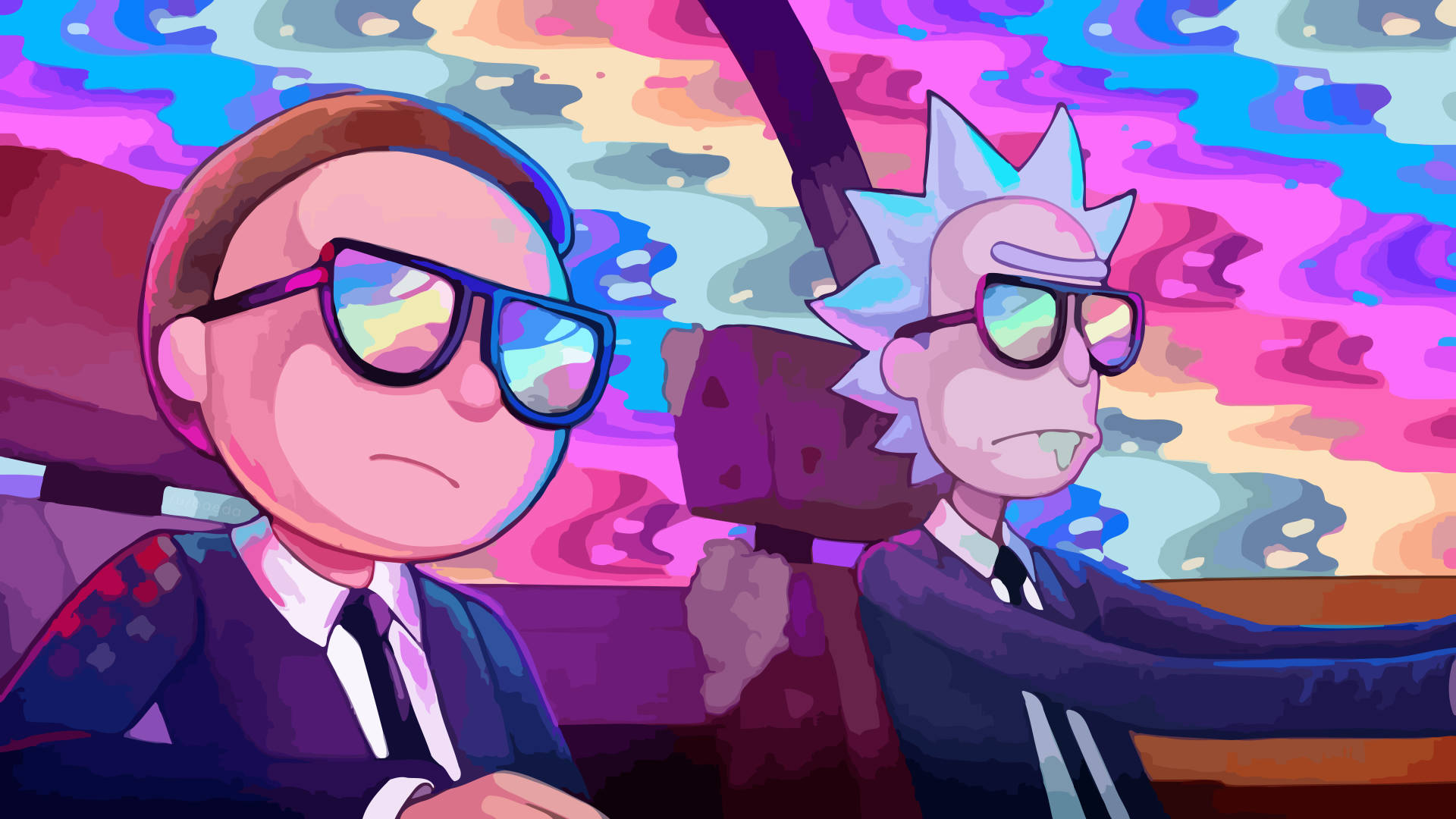 Cool Rick And Morty Wearing Shades Background