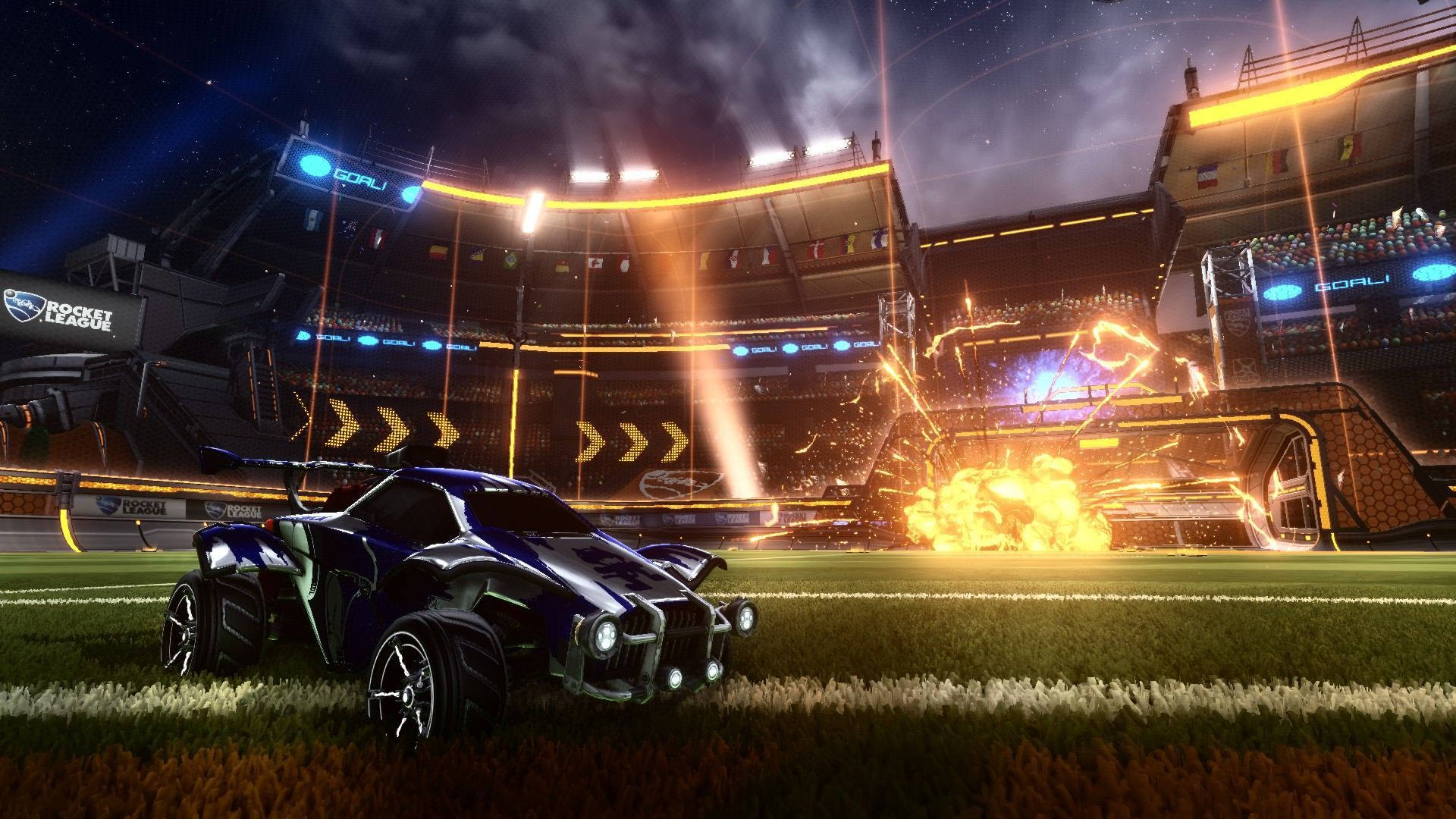 Cool Rocket League Blue Car In Arena Background