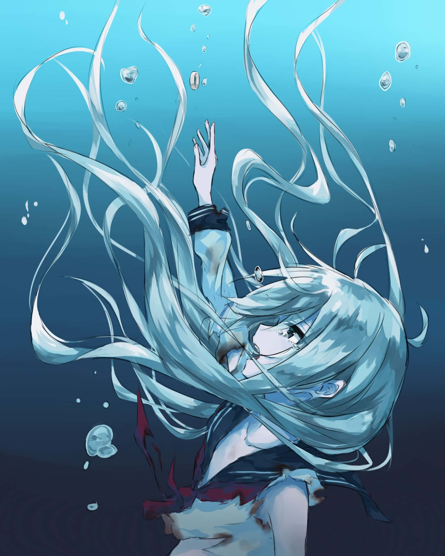 Cool Sad Anime Girl Falling Into The Water Background
