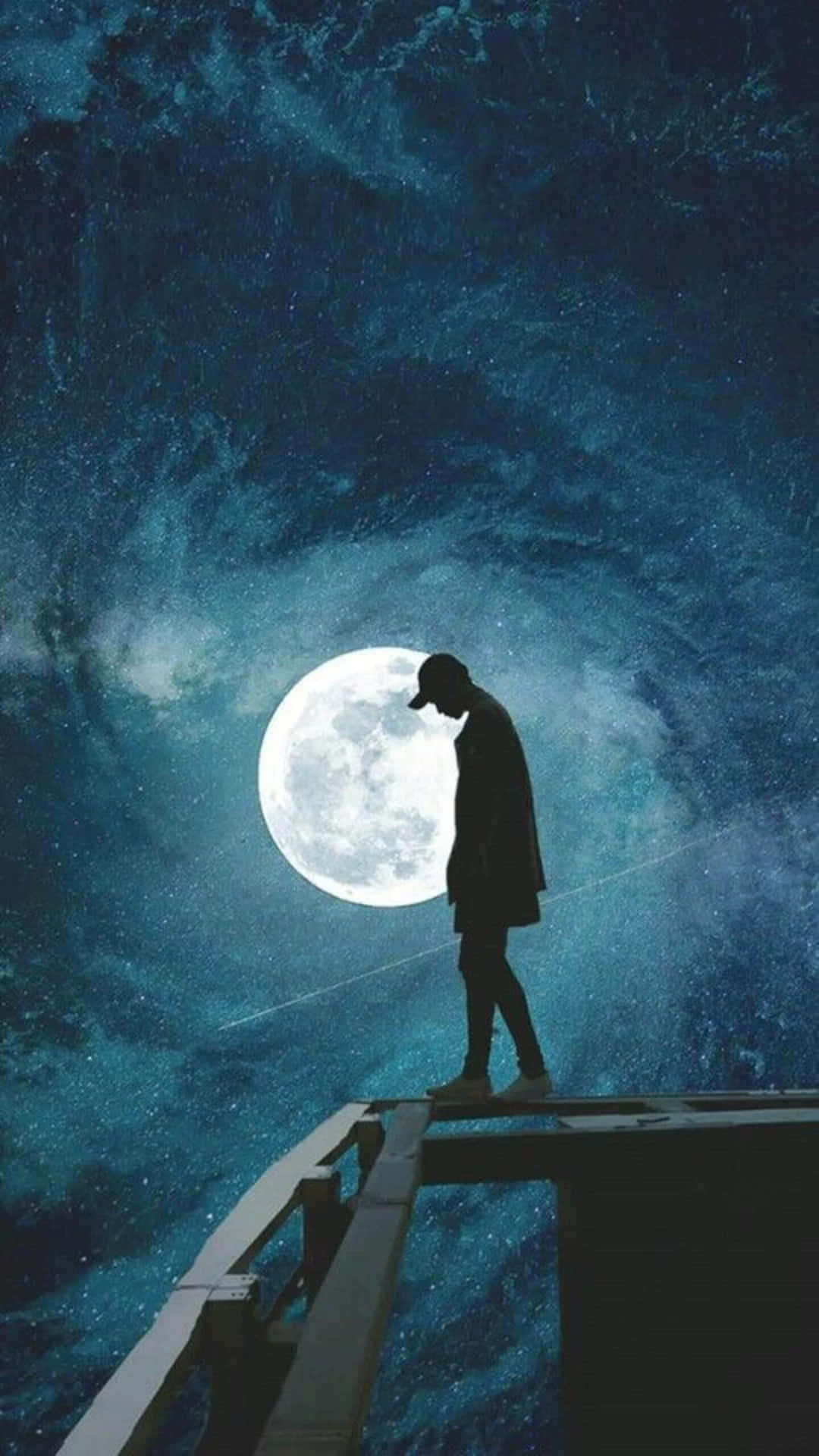 Cool Sad Boy During Full Moon Background