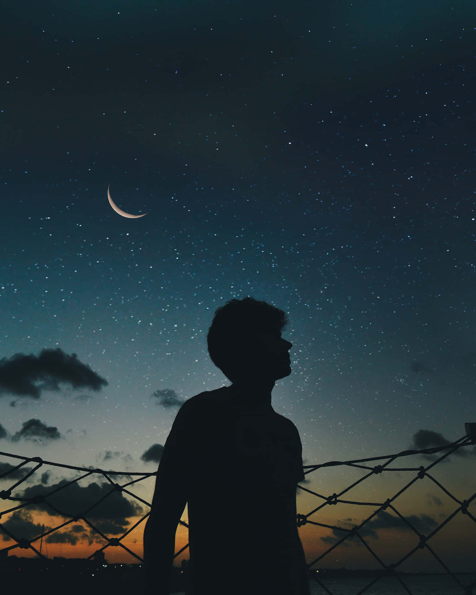 Cool Sad Boy During Starry Night Background