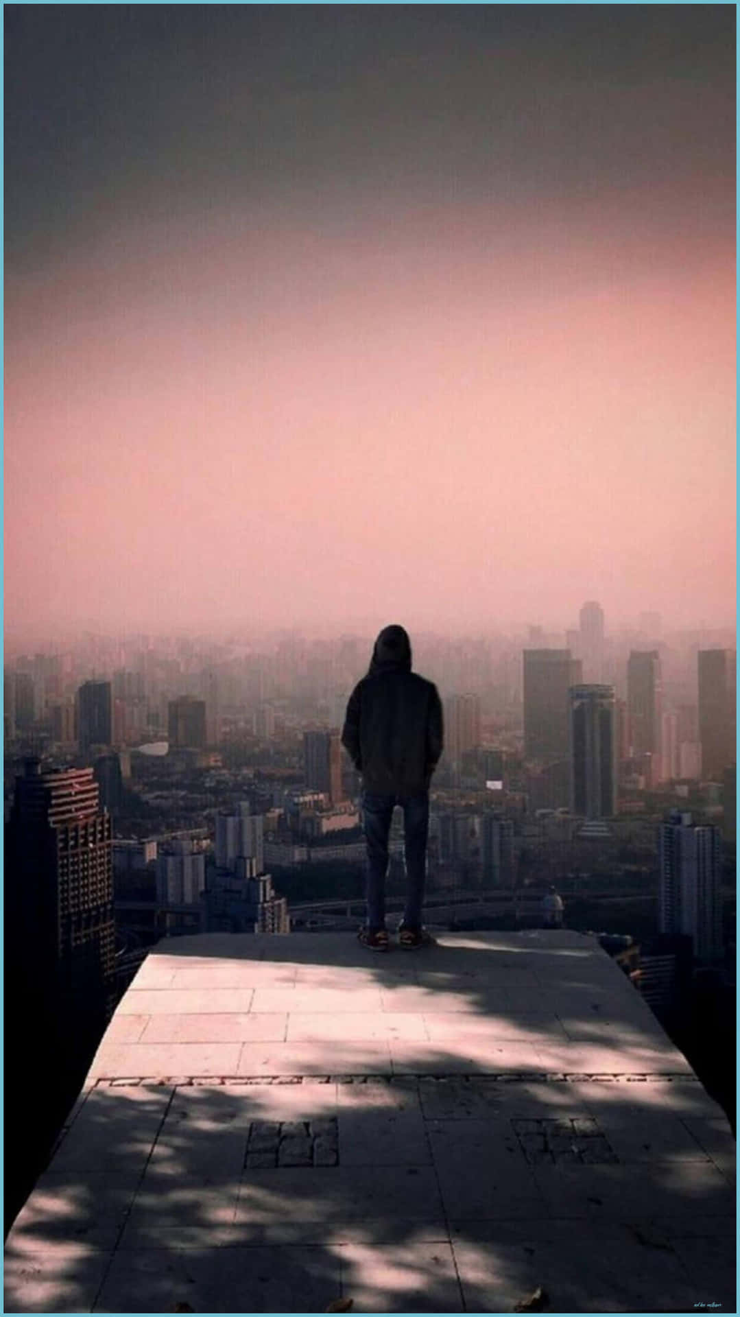 Cool Sad Boy Overlooking The City Background