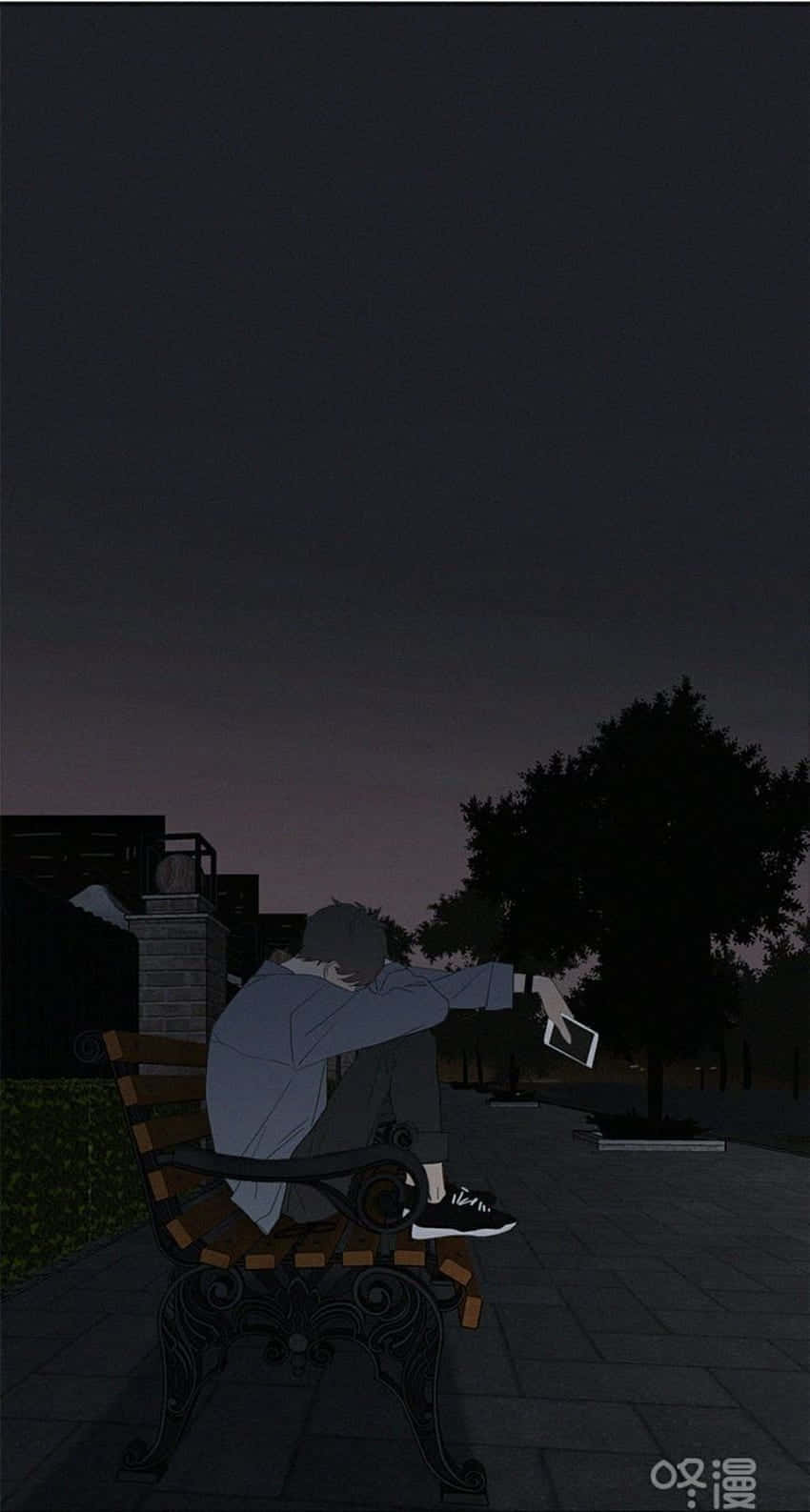 Cool Sad Boy Sitting On Bench Background