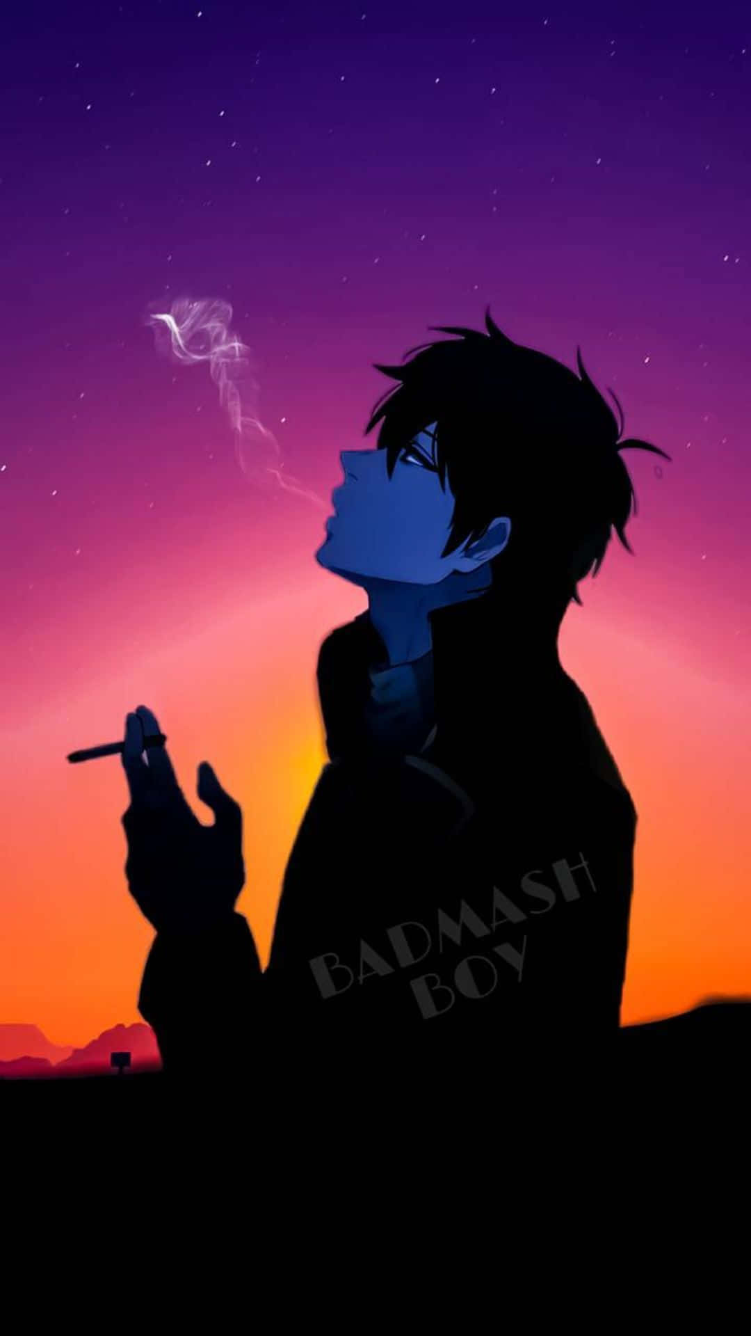 Cool Sad Boy Smoking A Cigarette Background