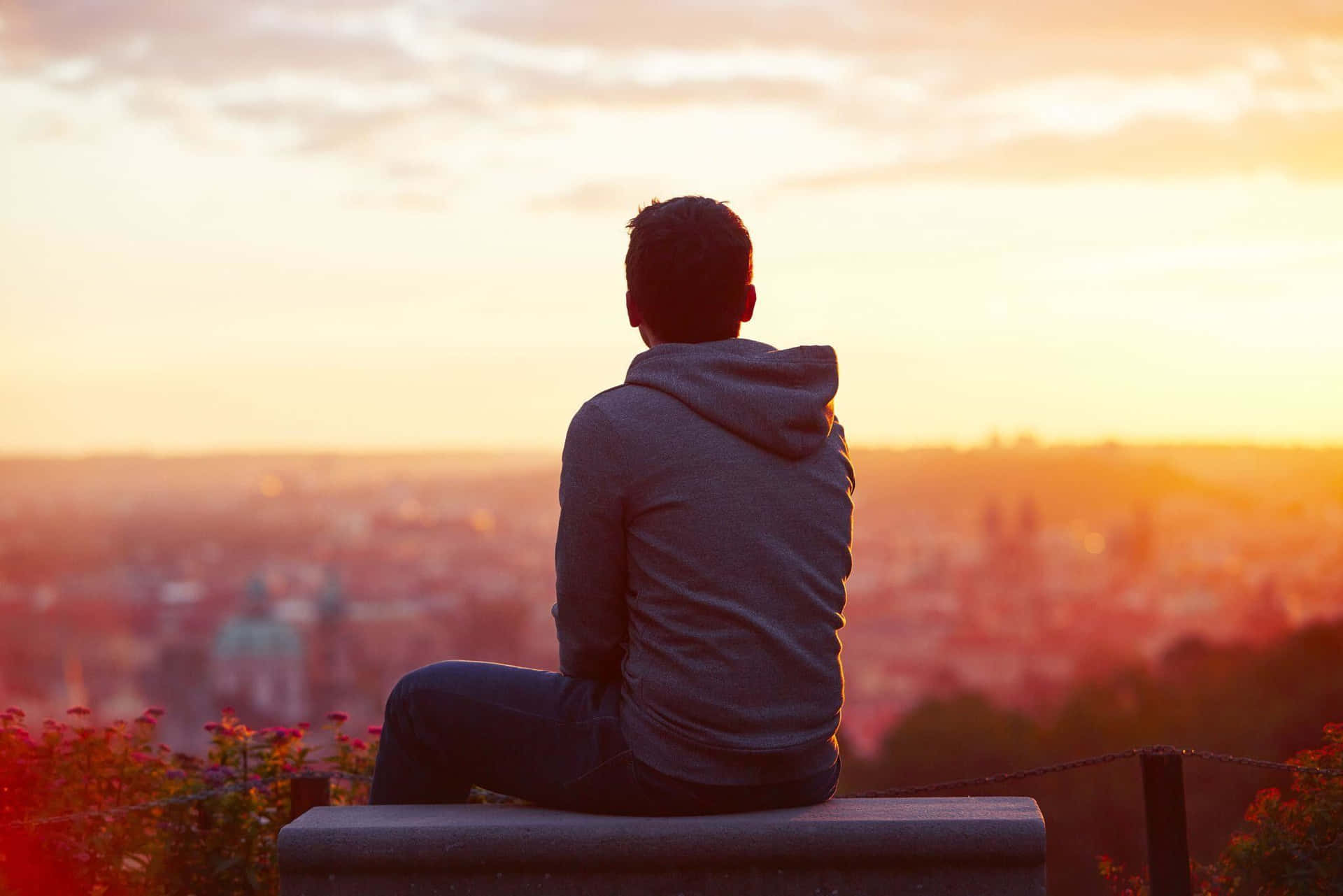 Cool Sad Boy Watching The City Background