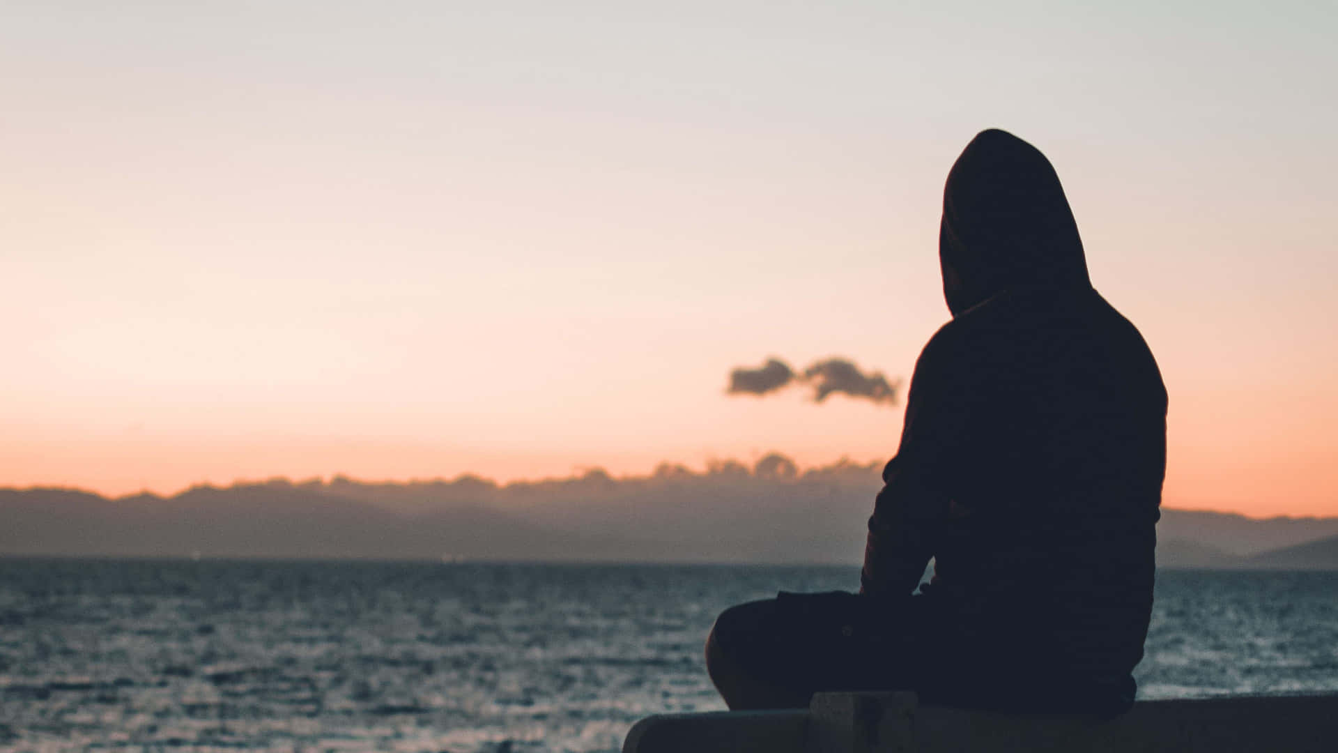 Cool Sad Boy Watching The Sea Background