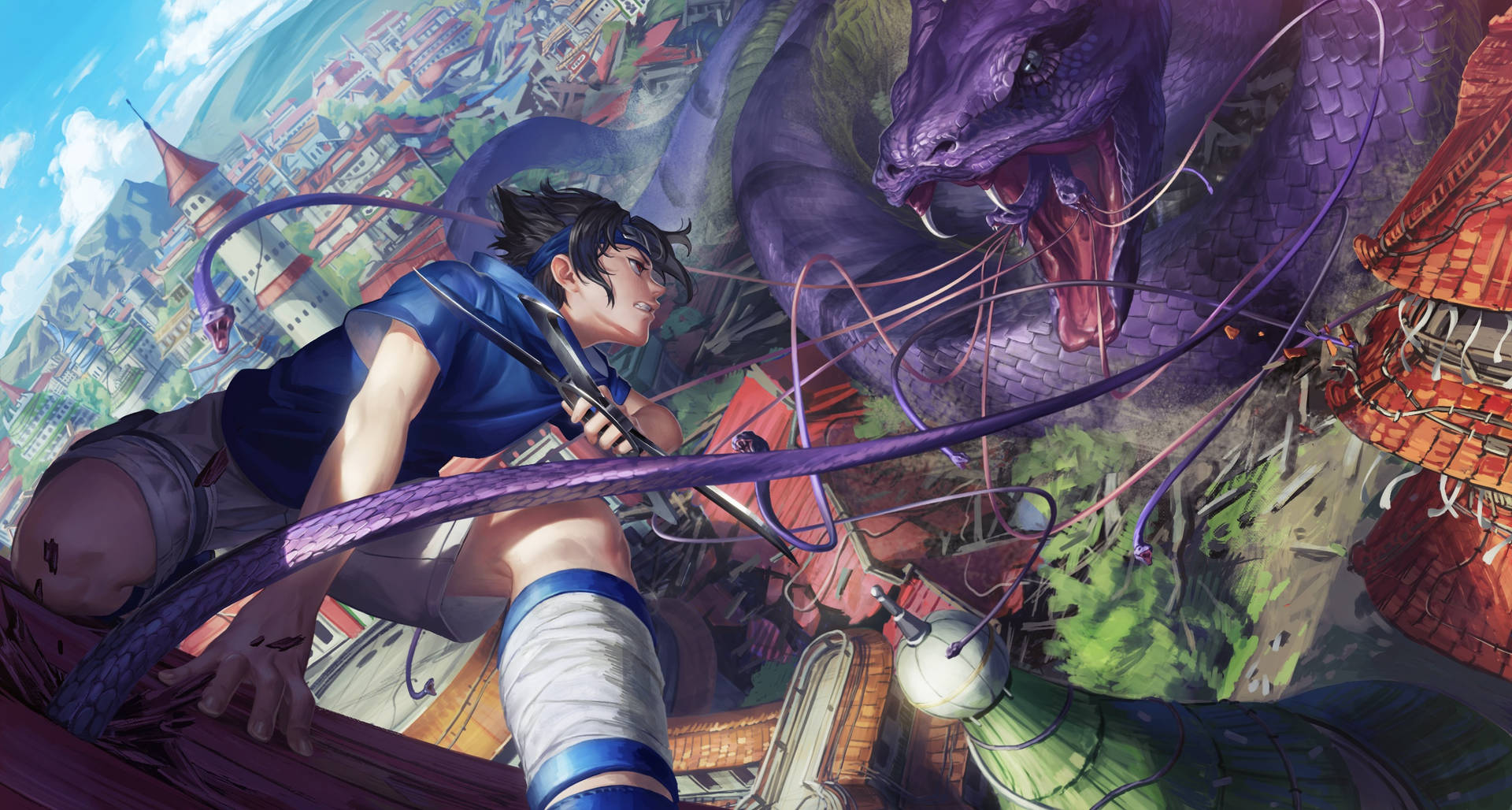 Cool Sasuke Vs Giant Snakes Background