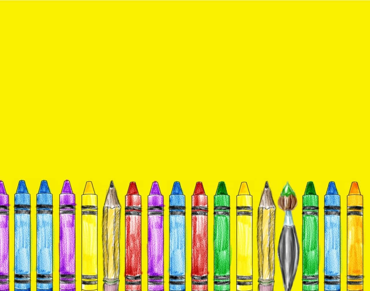 Cool School Crayons Drawing Yellow Aesthetic Background