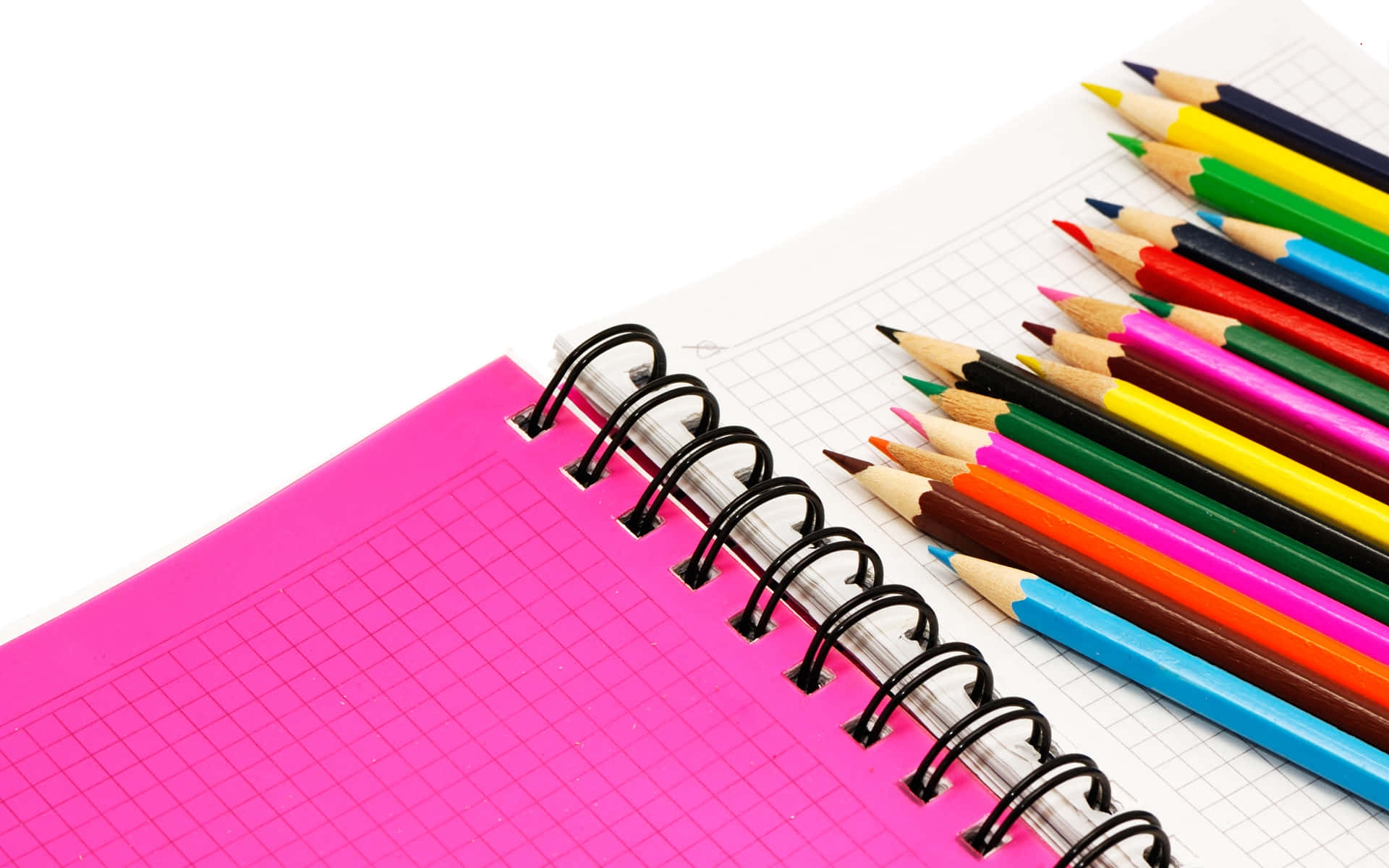 Cool School Notebook And Colored Pencils Background