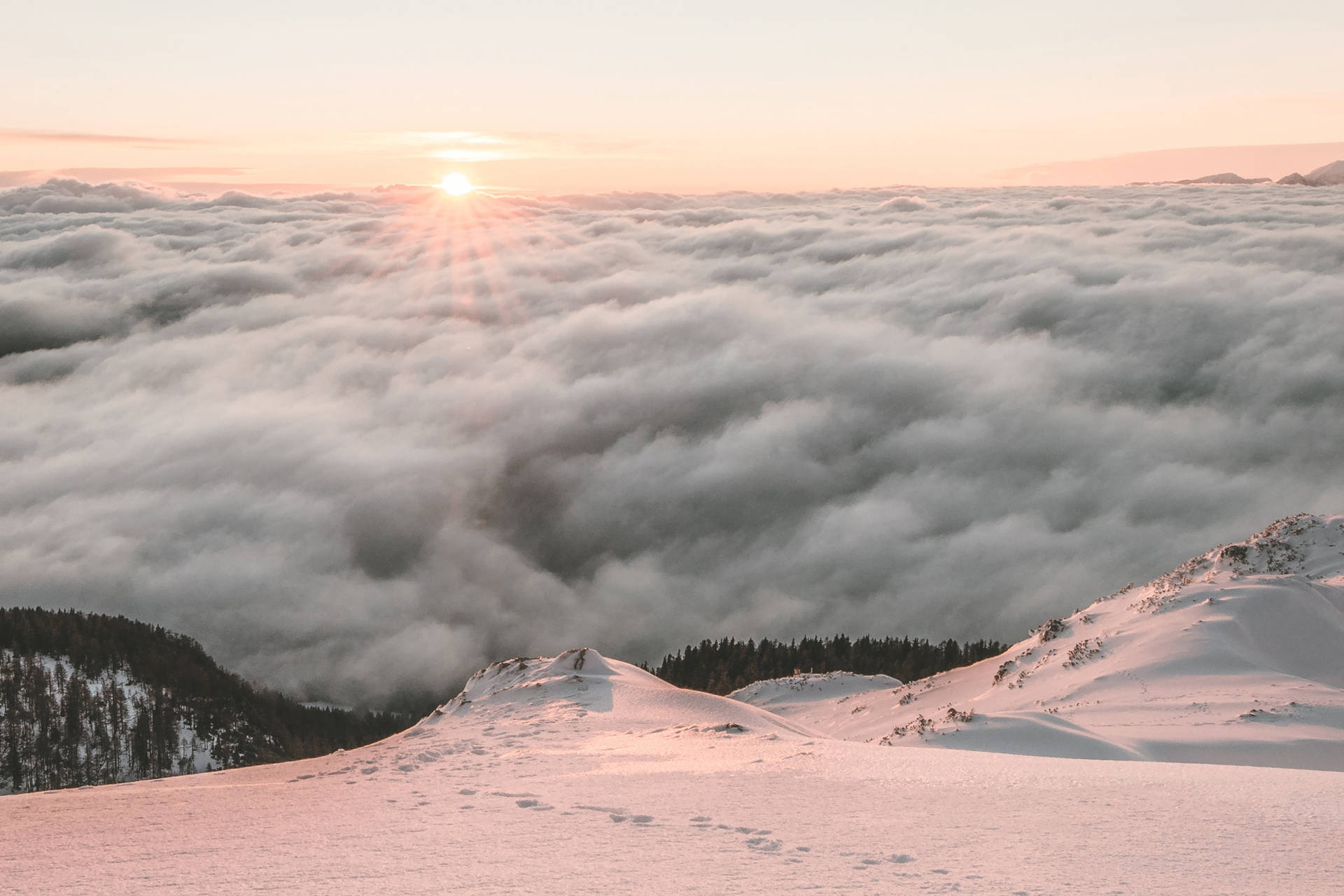 Cool Sea Of Clouds During Winter Background