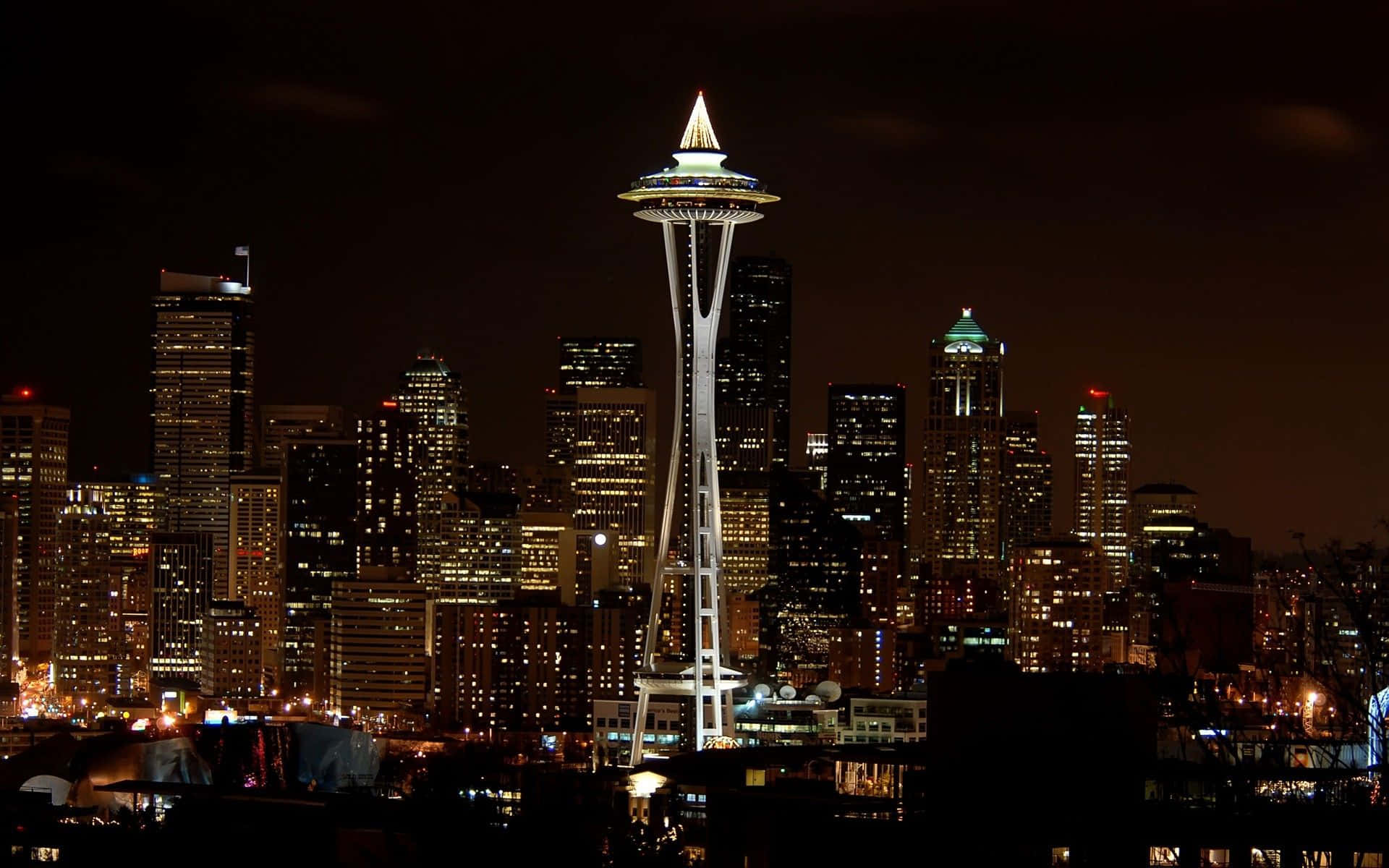 Cool Seattle City Lights At Night Background