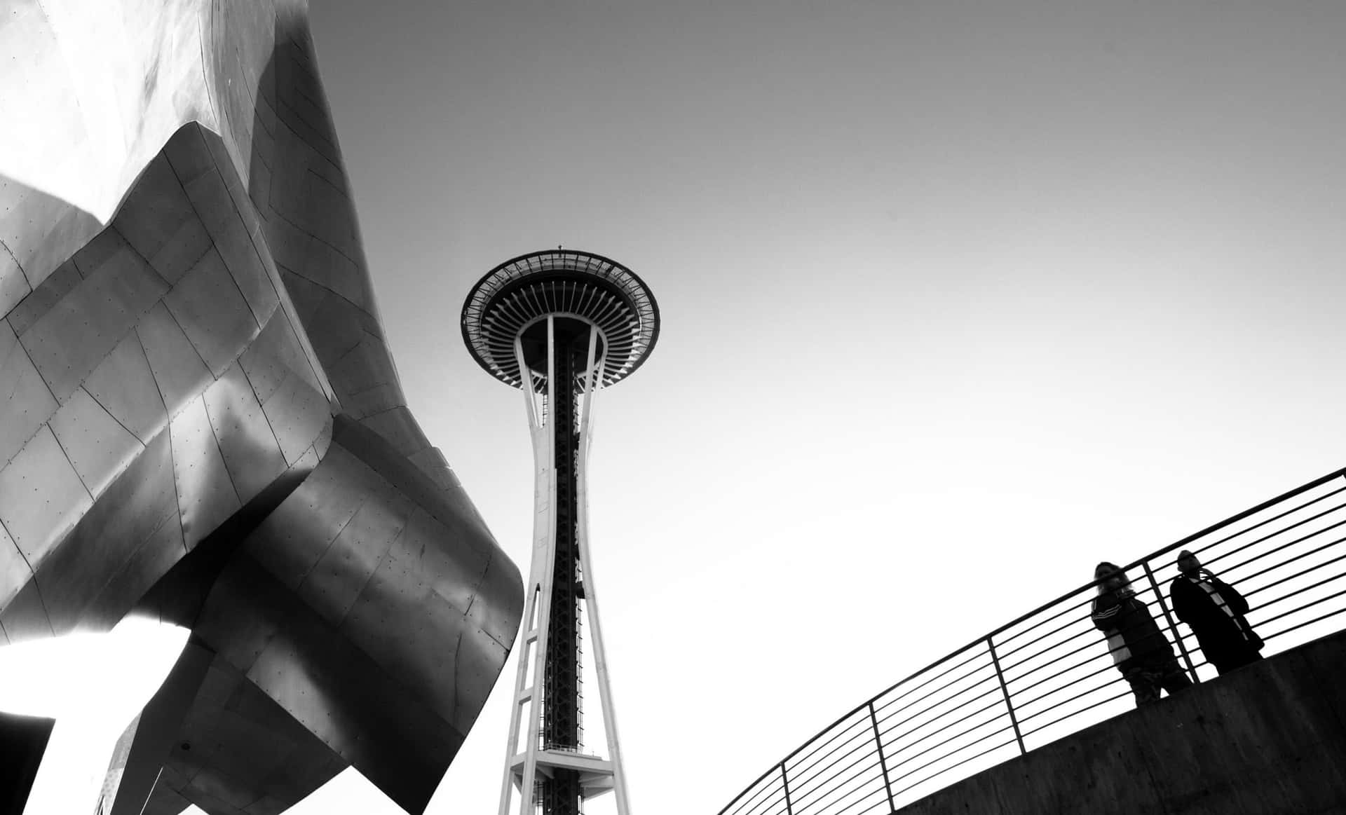 Cool Shot Of Space Needle Tower Of Seattle Black And White Background