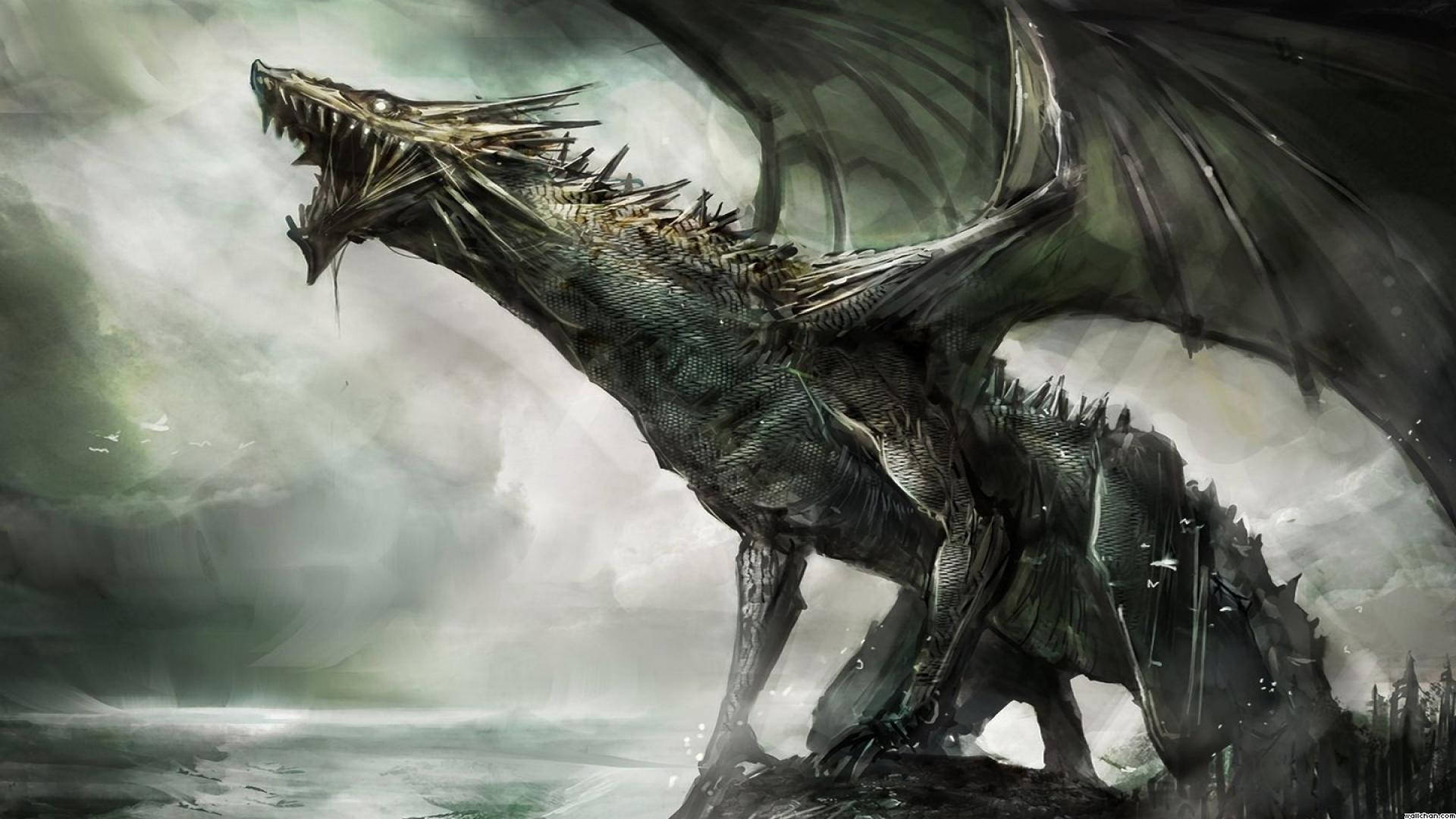Cool Silver Green Dragon Background