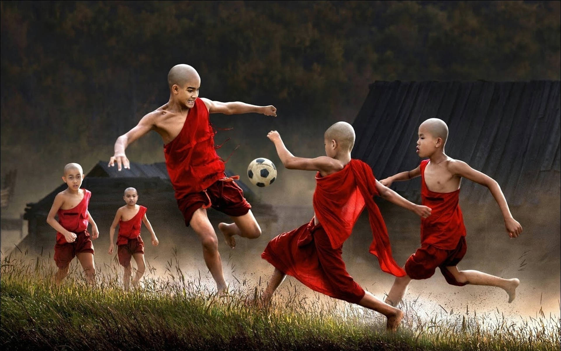 Cool Soccer Game Of Monks Background
