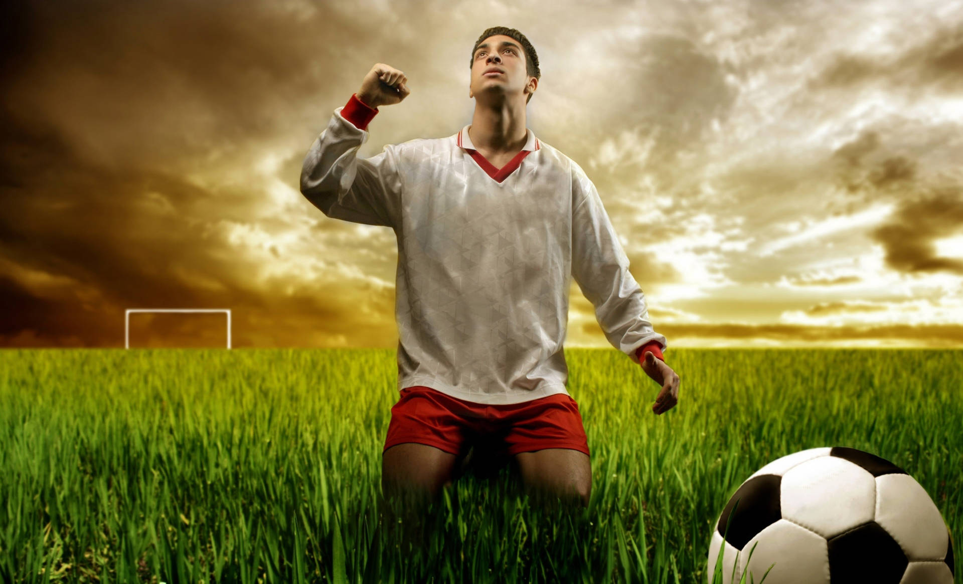 Cool Soccer Player Grassy Fields Background