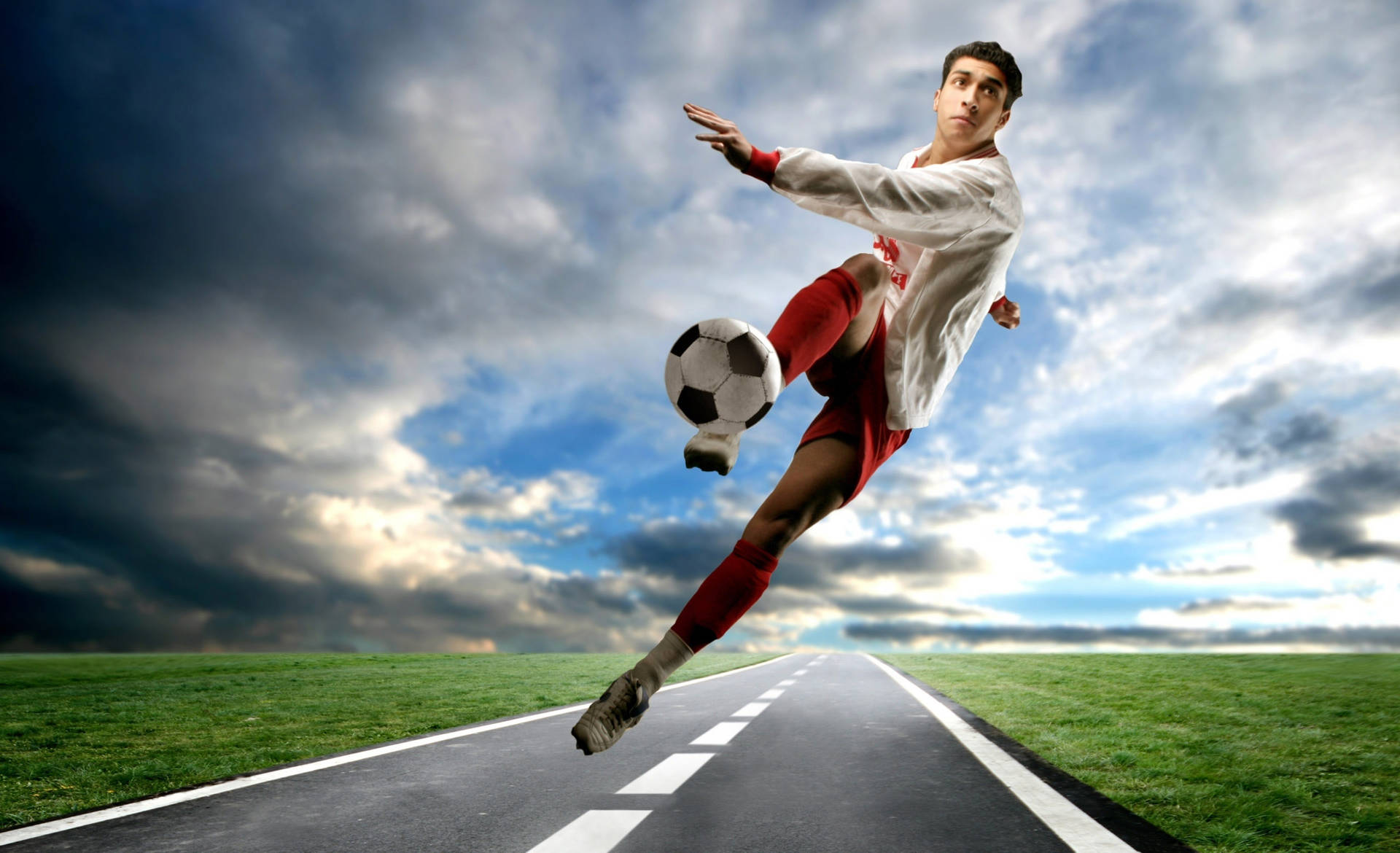 Cool Soccer Player Kick Pose Background