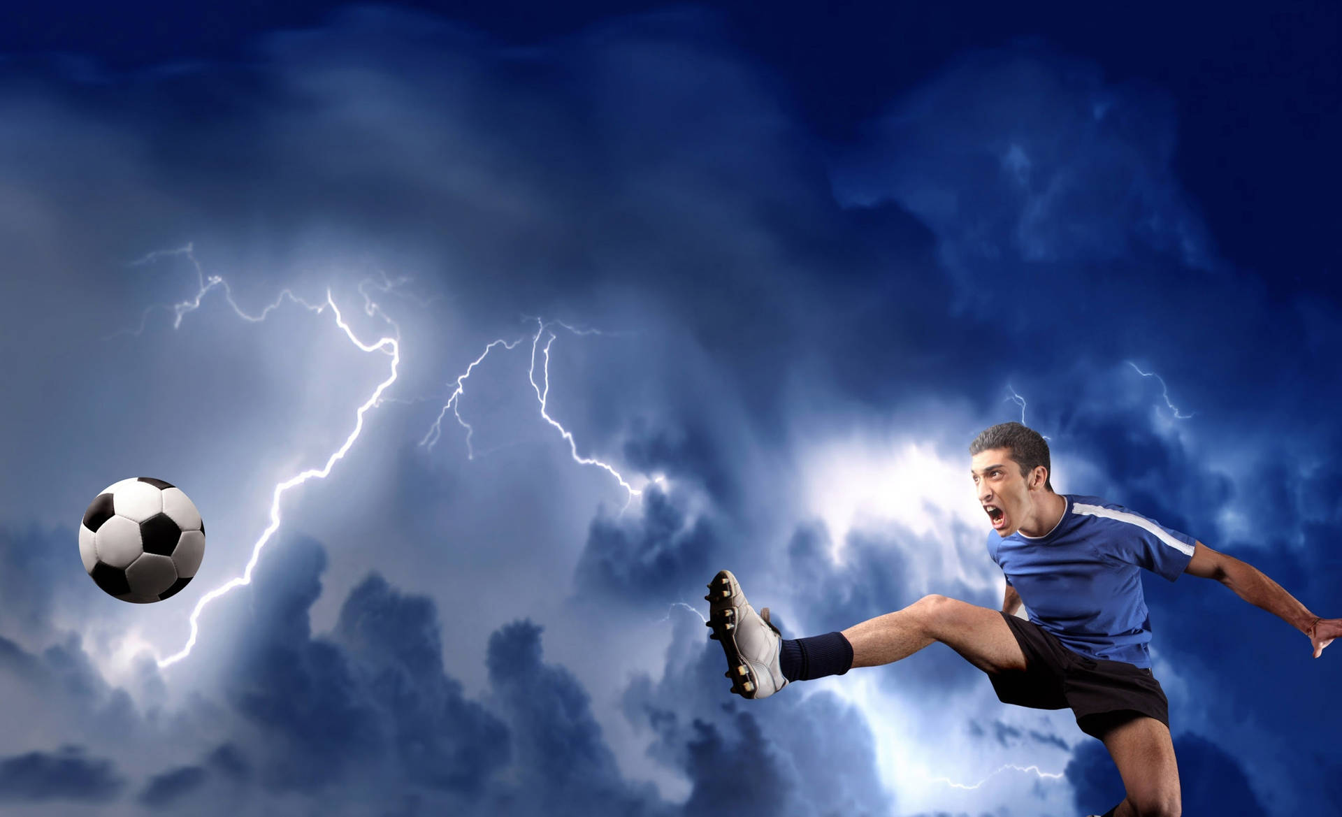 Cool Soccer Player Lightning Background Background