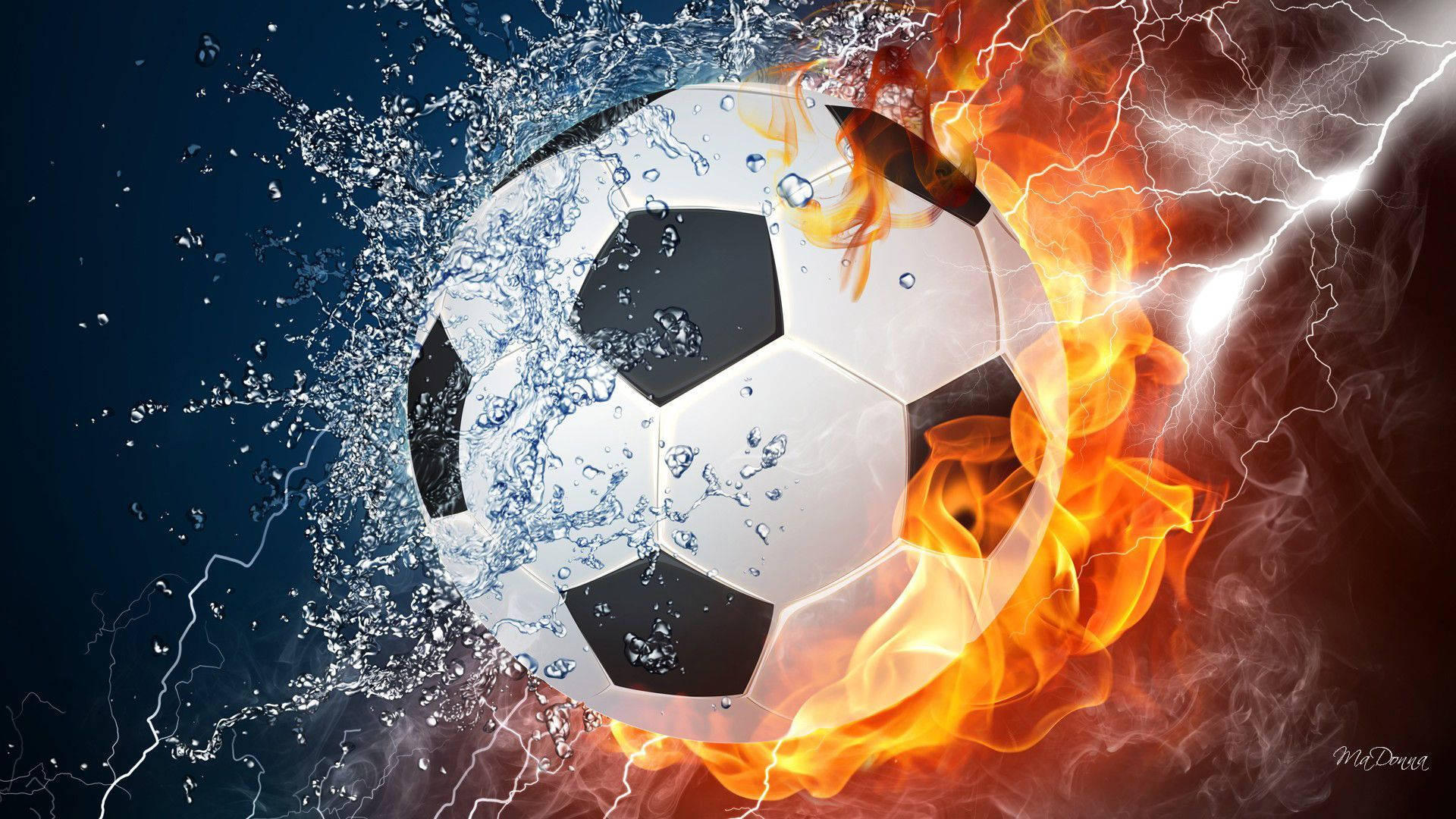 Cool Soccer Water And Fiery Background