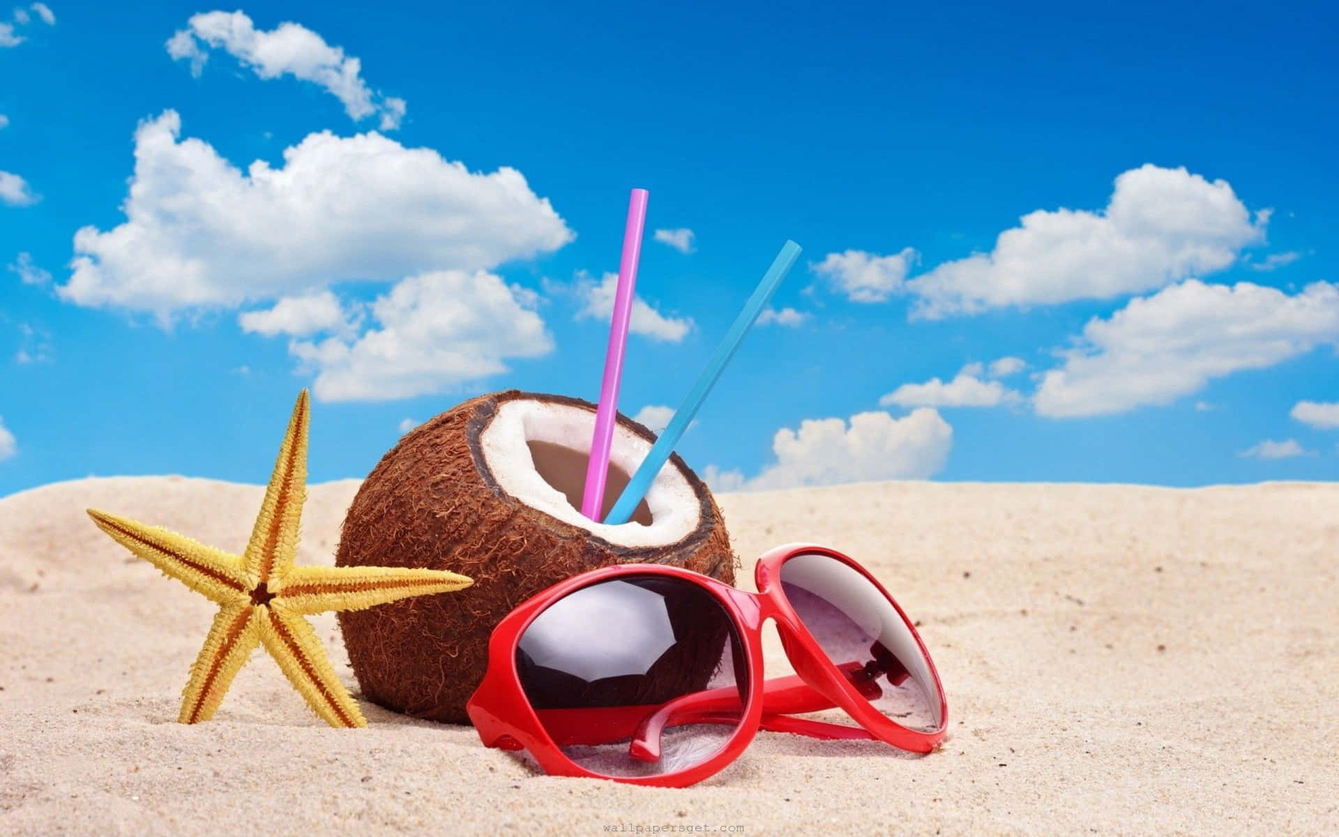 Cool Summer Coconut And Sunglasses Background