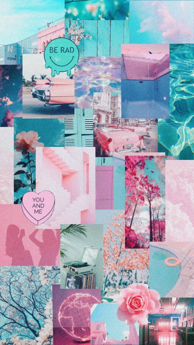 Cool Summer Pastel Aesthetic Collage Background