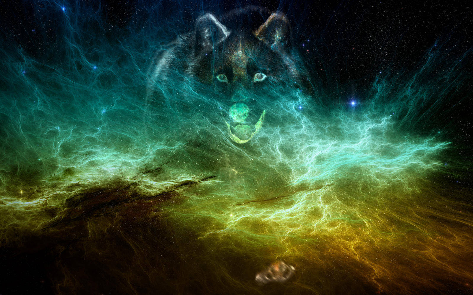 Cool Supernova Galaxy With Running Wolf Background