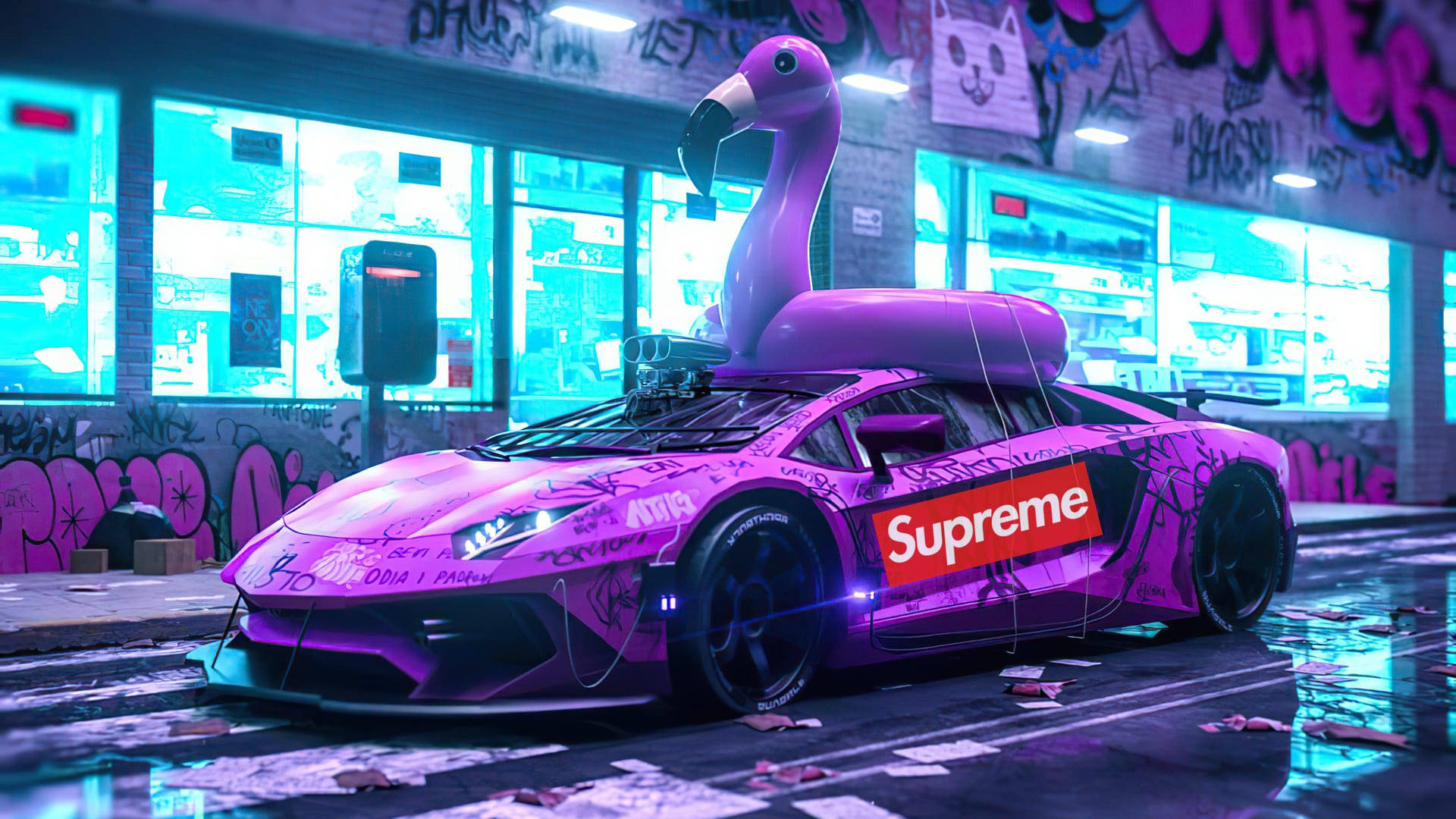 Cool Supreme Flamingo Lamborghini Background