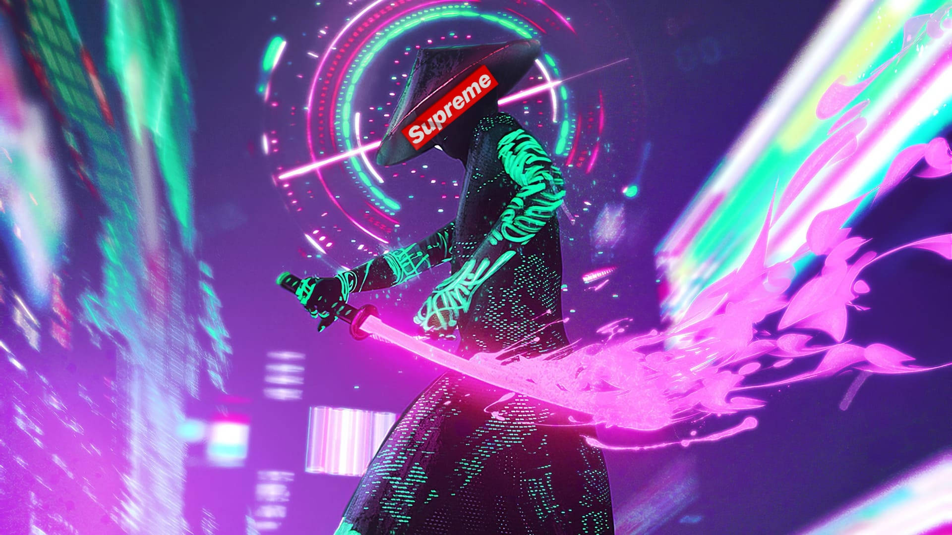 Cool Supreme Neon Samurai Background