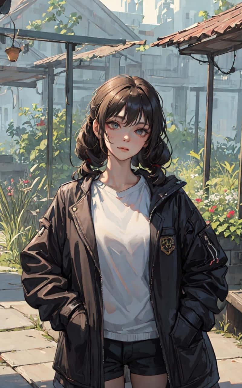 Cool Teenagerin Urban Garden Anime Art.jpg Background