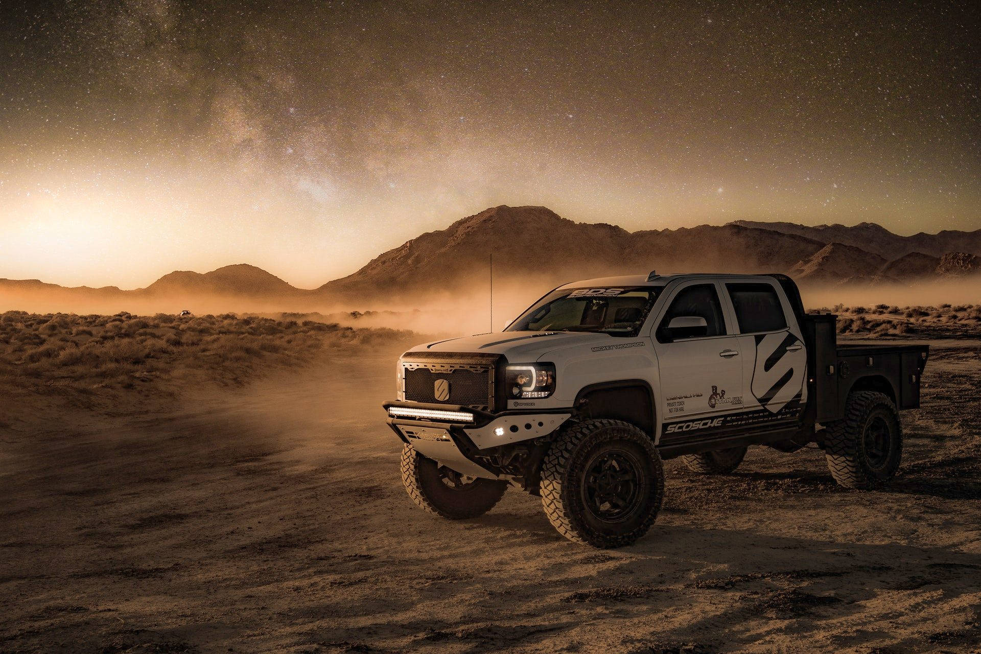 Cool Truck In Smokey Desert Background
