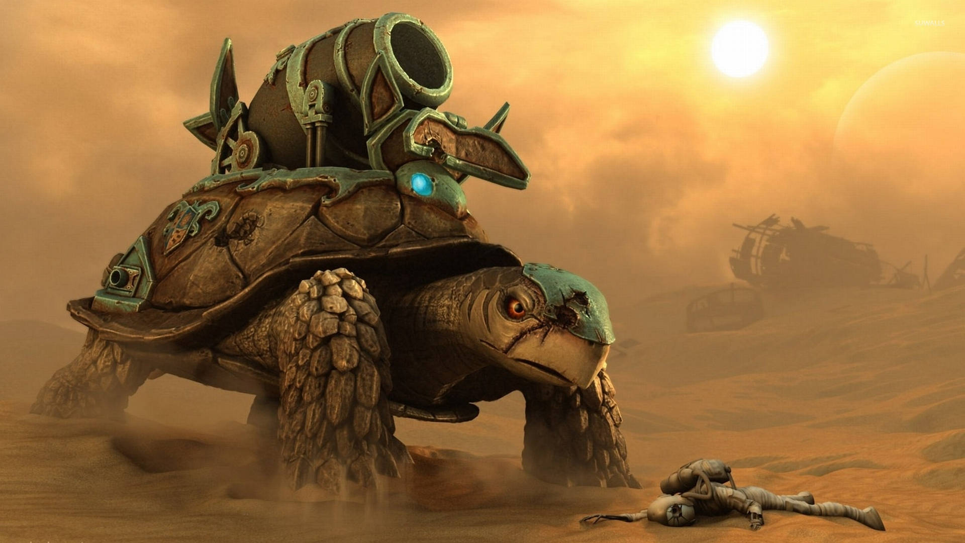Cool Turtle Fantasy In Desert Background