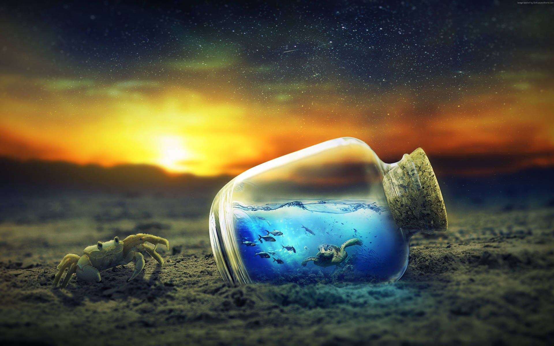 Cool Turtle Inside The Bottle Background