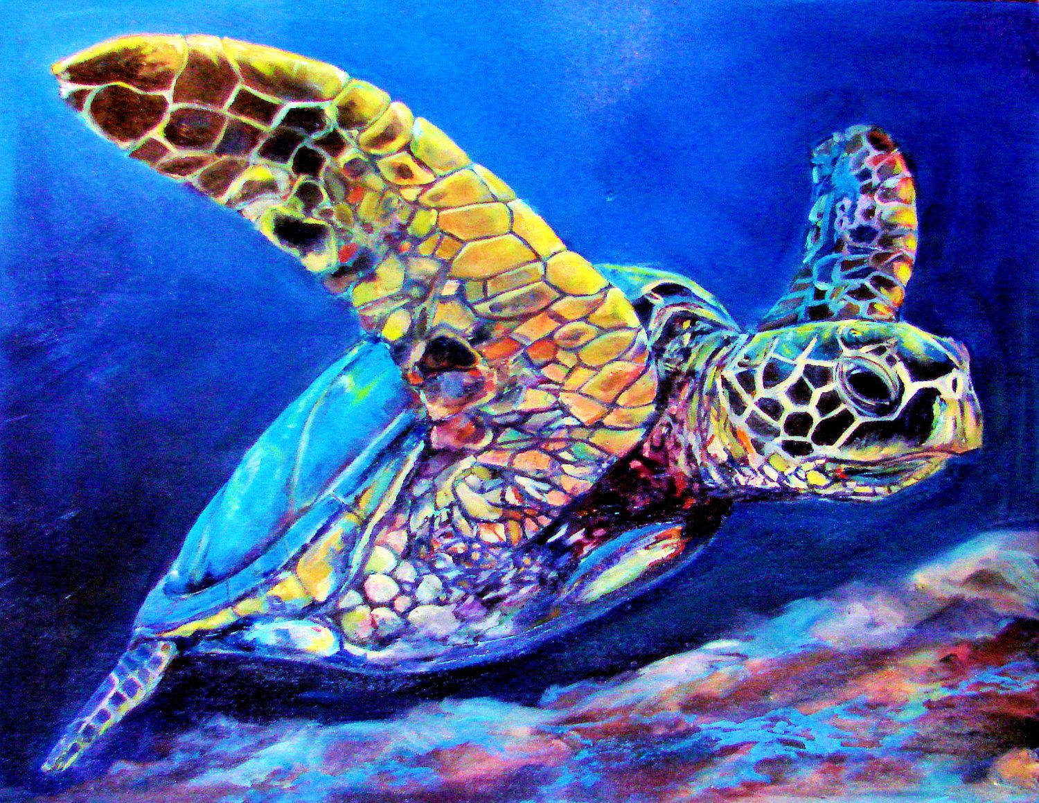 Cool Turtle Underwater Painting Background