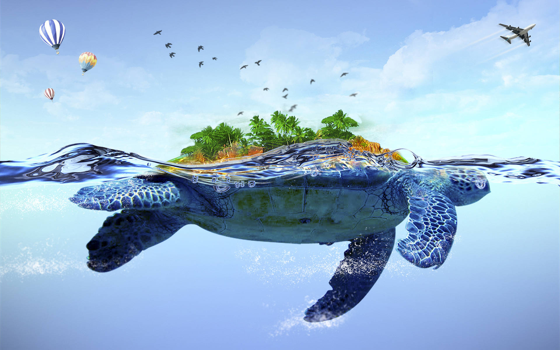 Cool Turtle With Island Background