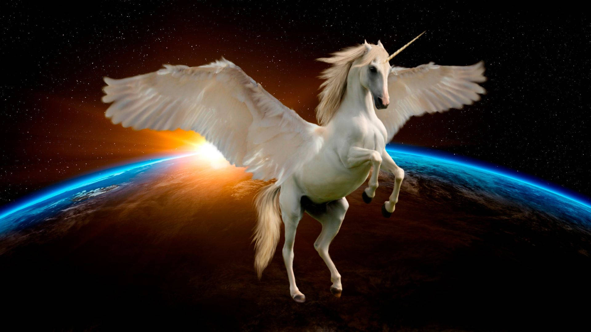 Cool Unicorn Flying Earth Background