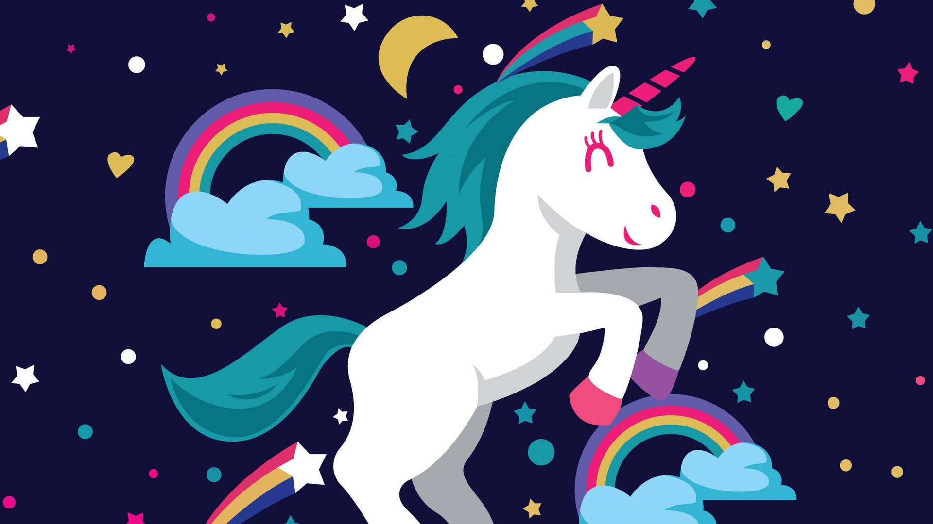 Cool Unicorn Rainbows Shooting Stars Background