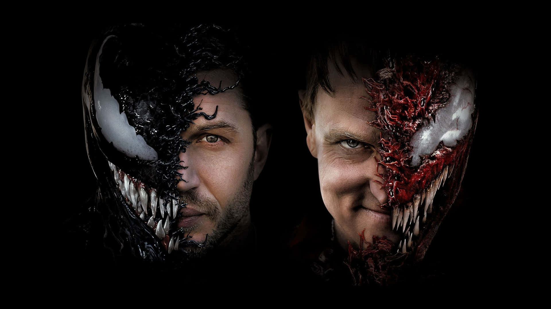 Cool Venom Vs Carnage Face In Black Background