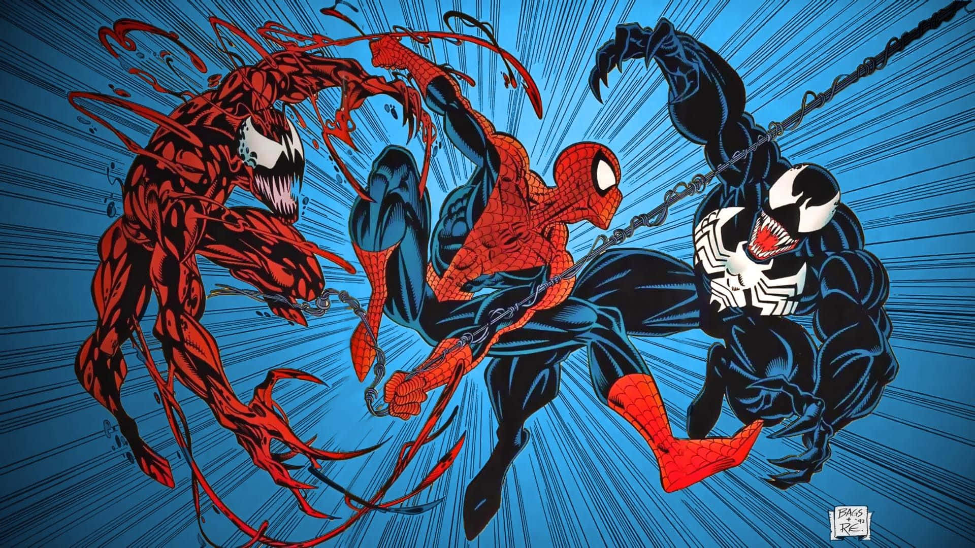 Cool Venom Vs Carnage Vs Spiderman Art Background