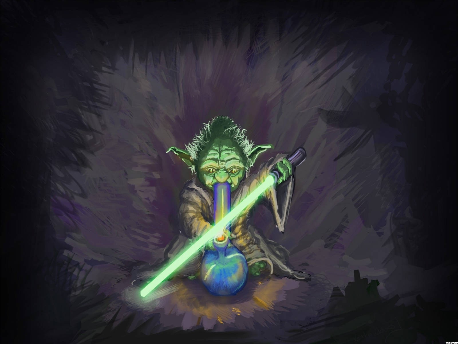 Cool Weed Art Yoda Smoking Background