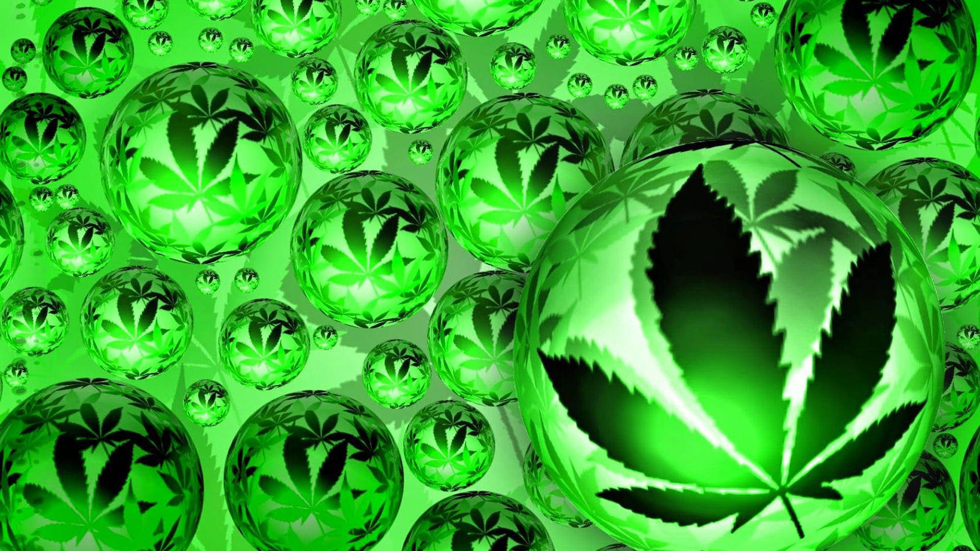 Cool Weed Inside Green Bubbles Background
