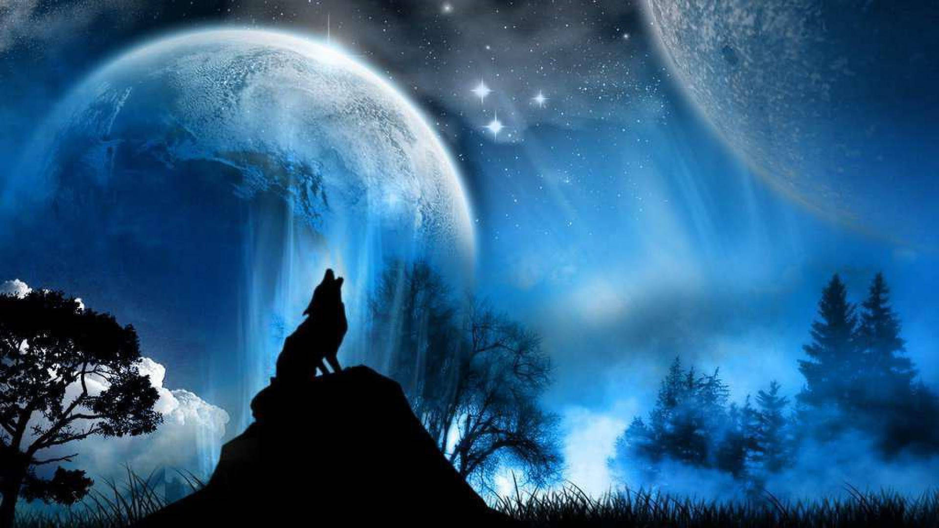 Cool Wolf Howling Silhouette Background