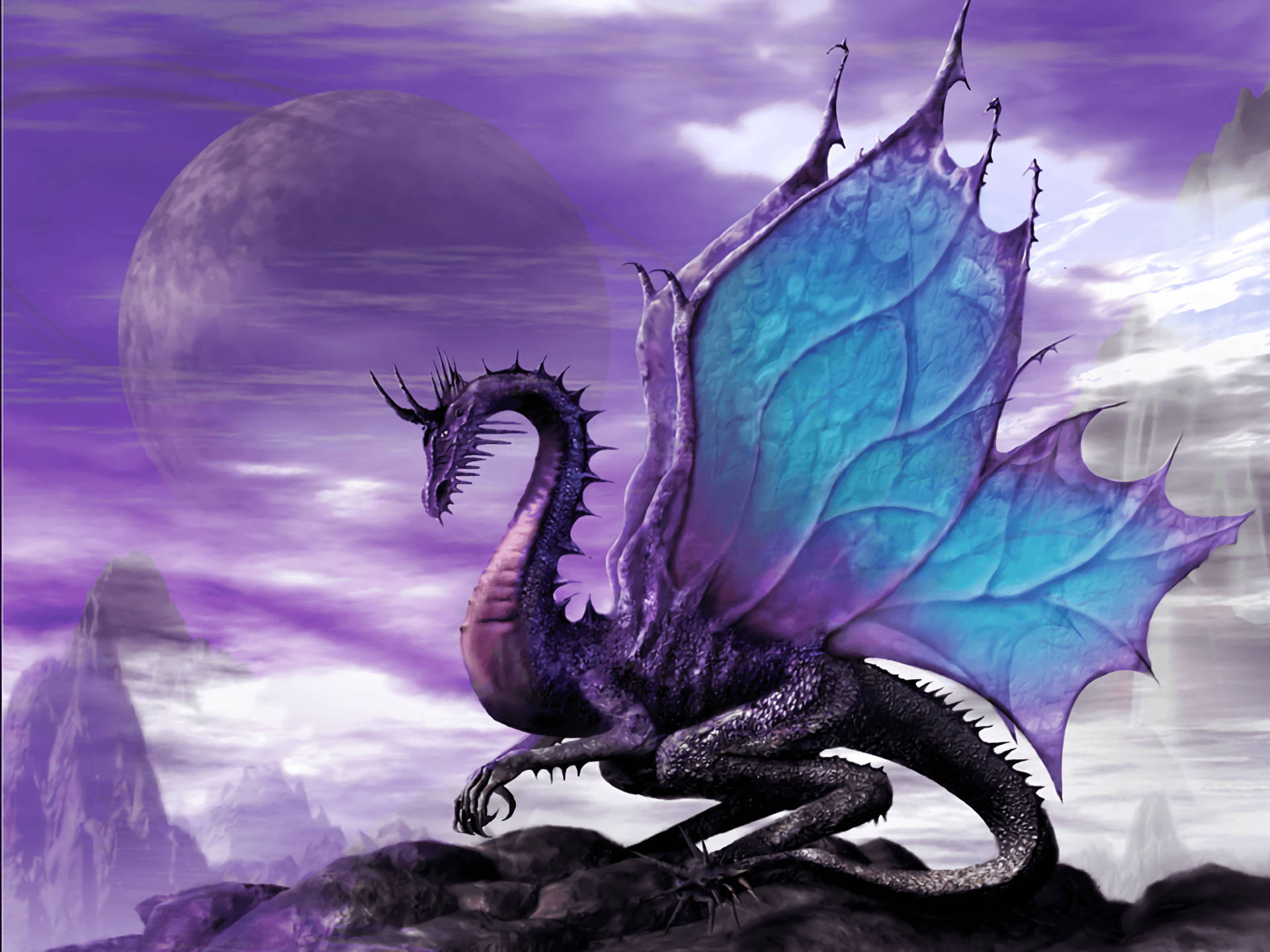 Coolest Dragon Against Purple Sky Background