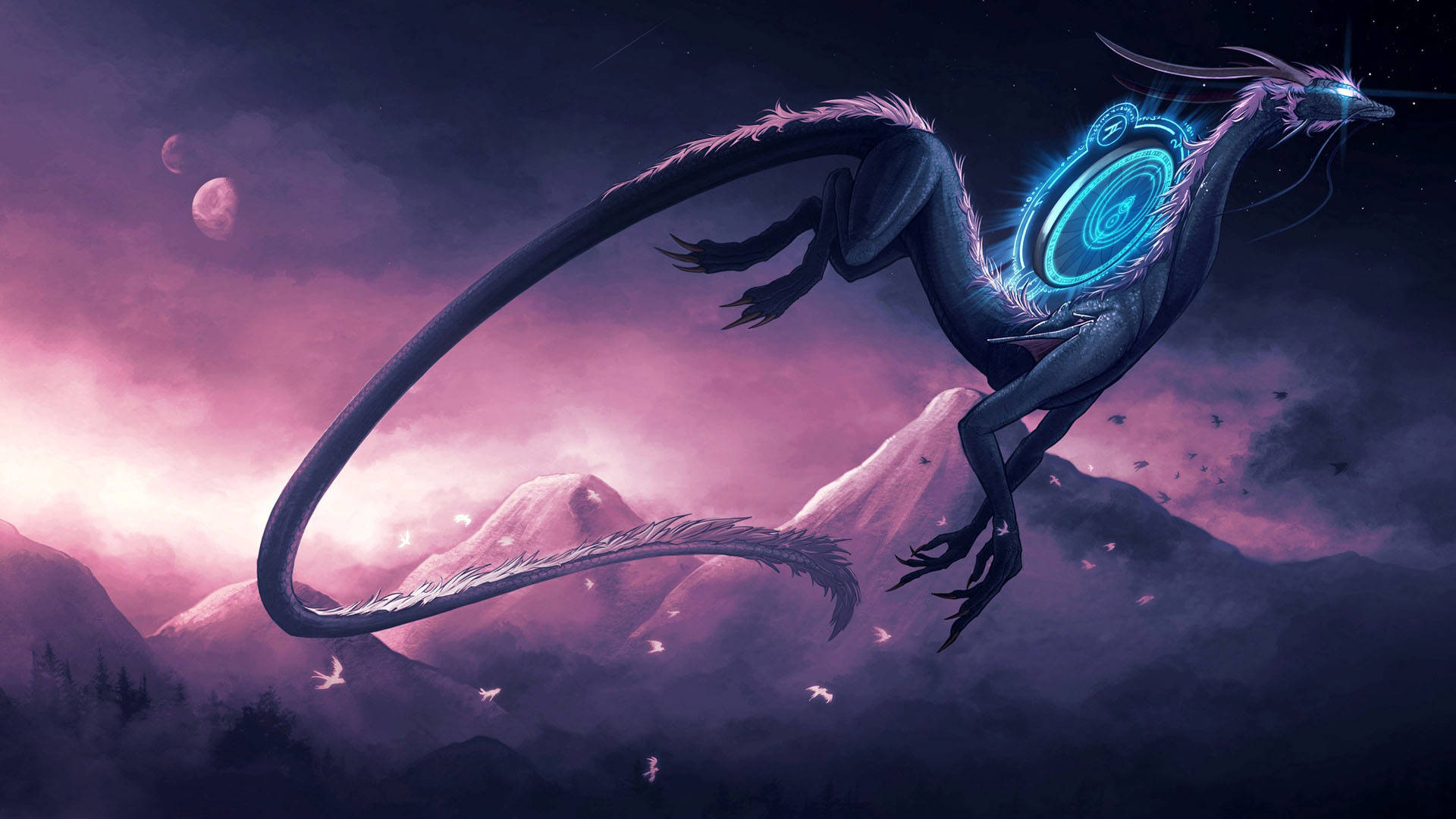 Coolest Dragon In Purple Aesthetic Background