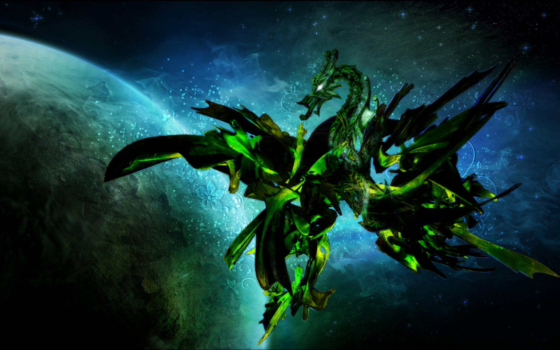 Coolest Dragon In Space Green Background