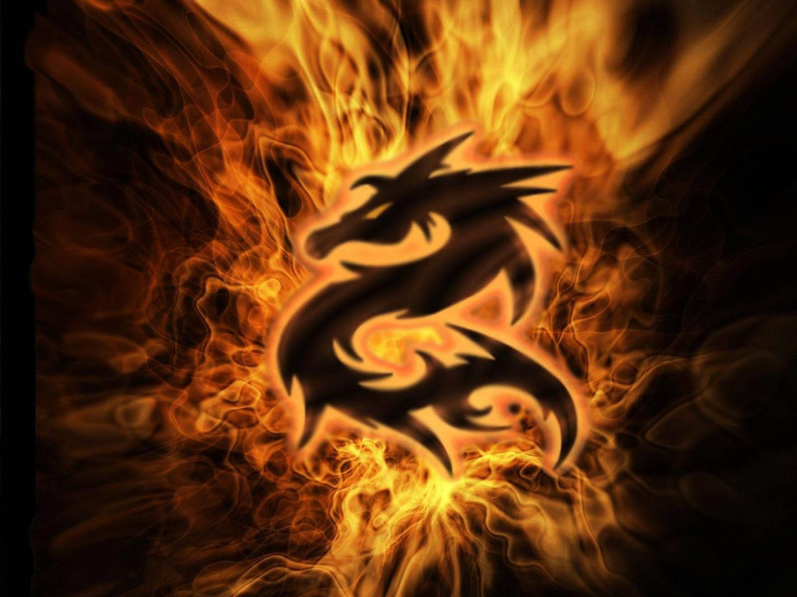 Coolest Dragon Symbol With Flames Background