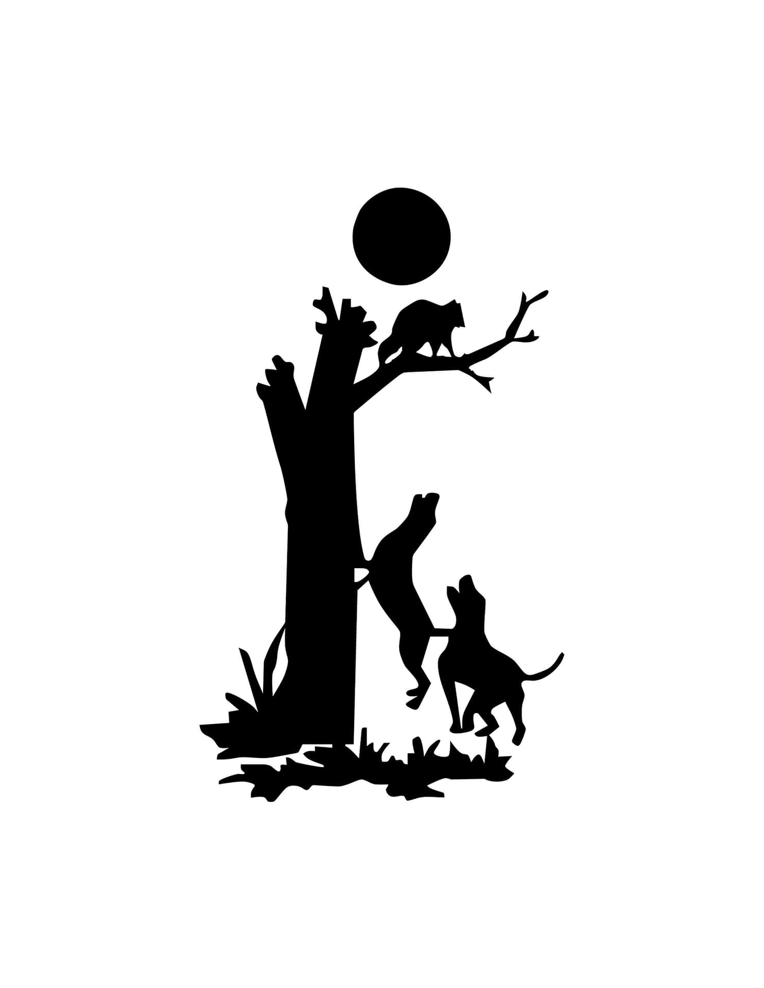 Coon Hunting Black Silhouette Drawing Background