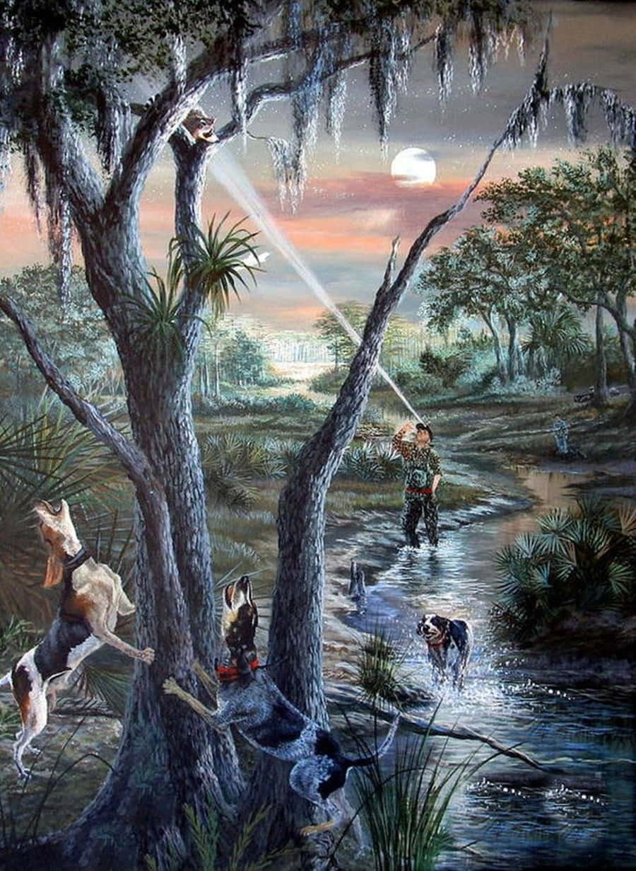 Coon Hunting Painting Background