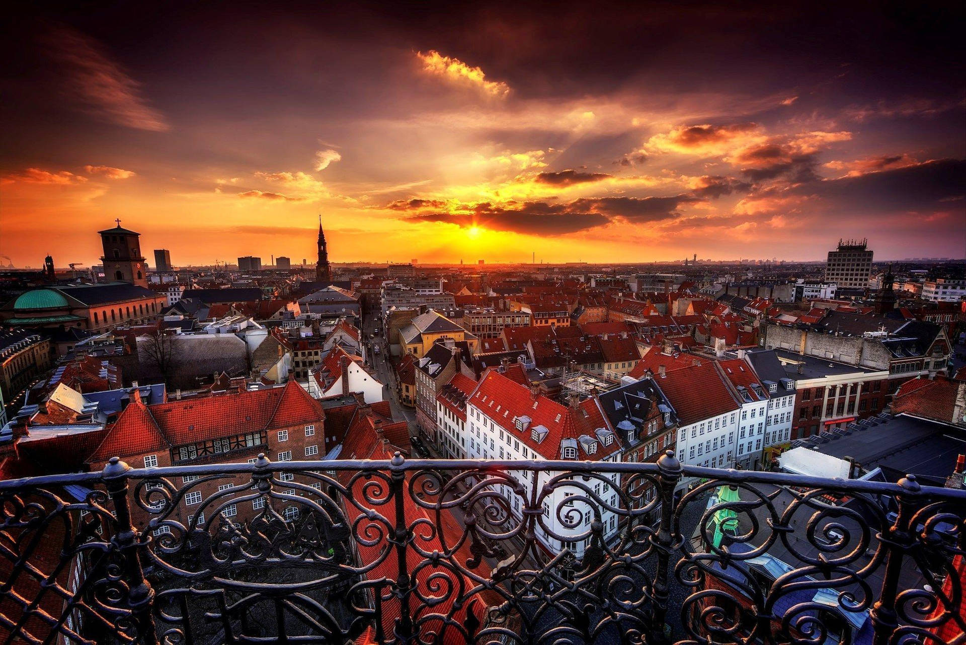 Copenhagen Balcony View Of Sunset Background