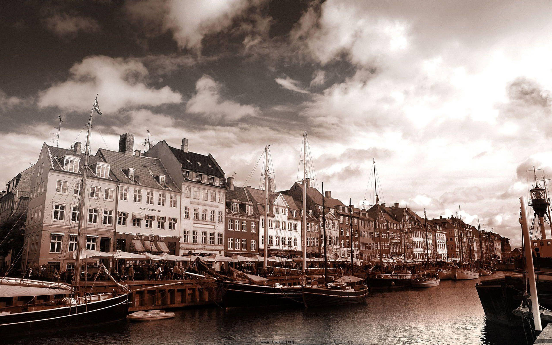 Copenhagen River View In Monochrome