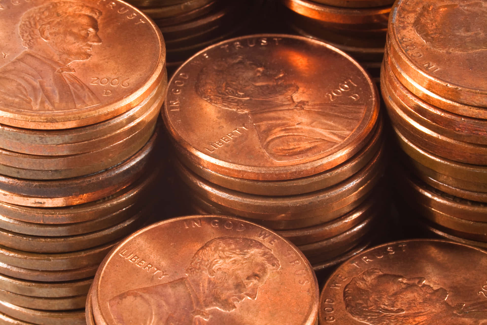 Copper Penny Stacks Closeup